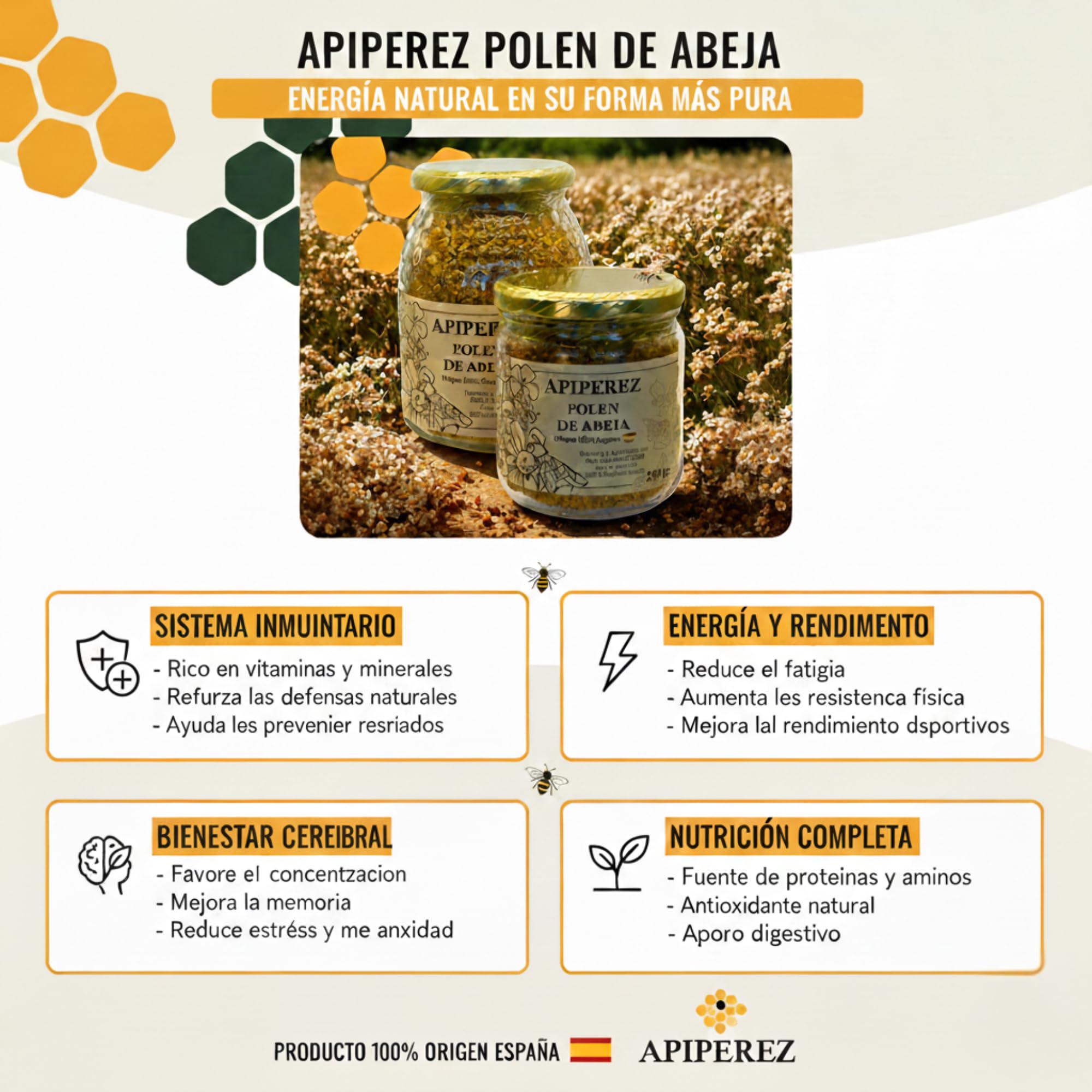 APIPEREZ Polen de Abeja 250 g – Superalimento Natural, Energético y Rico en Proteínas – Mejora Sistema Inmunitario y Rendimiento Físico