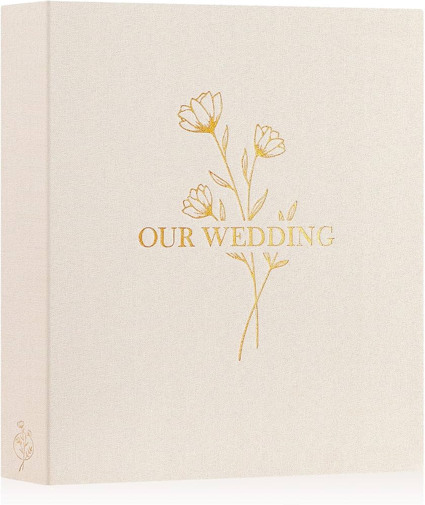 Lanpn Wedding Photo Album 8x10, Each Pack holds 50 Pictures Slip in Pockets Mini Linen Top Loading Wedding Photo Book for Portrait Only 8 x 10 Picture (Flower, Beige)