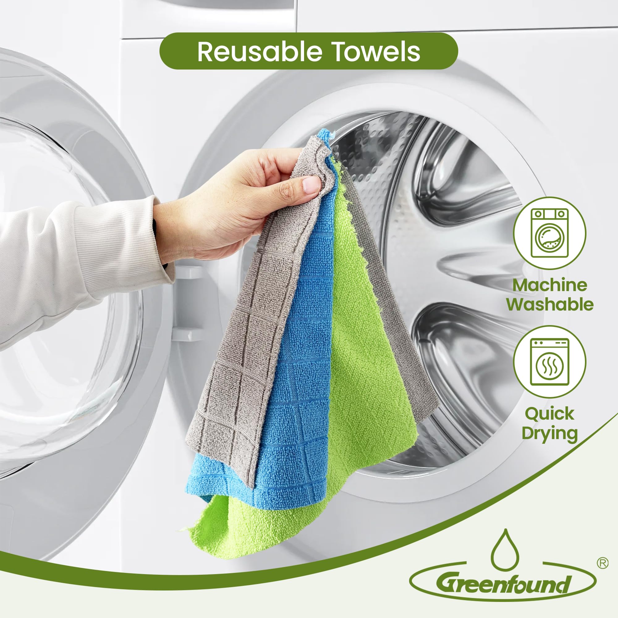 Greenfound Rollo de paño de limpieza de microfibra, paquete de 80, toallas de microfibra extraíbles para coche, toallas de papel reutilizables, lavables, absorbentes, sin pelusas, trapos de limpieza