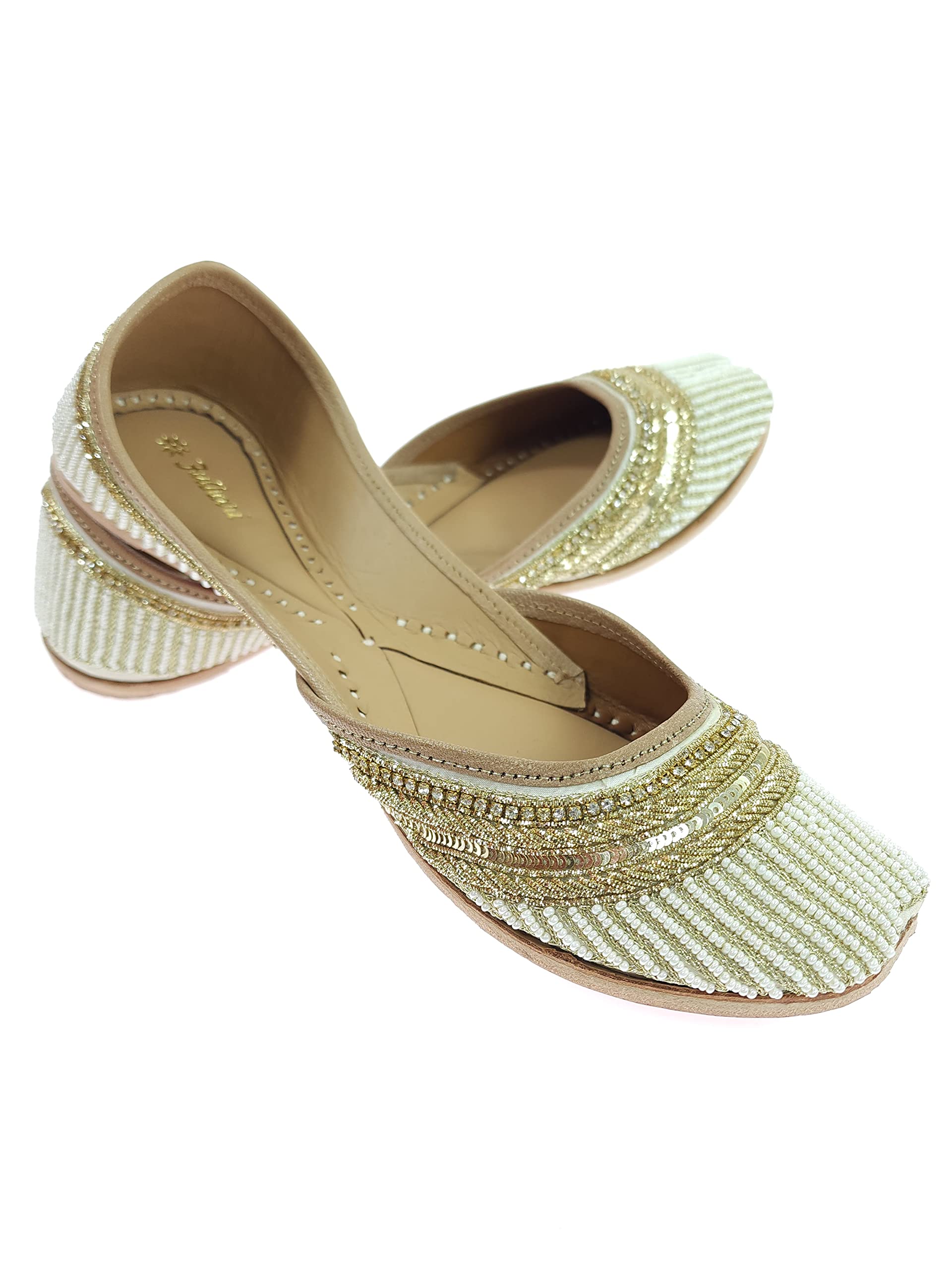 Women's Mallow Genuine Soft Leather Embroidered Jutis | Bite and Pinch Free Jutti | Punjabi Formal Juttis | Girl's Wedding Flat Ladies Mojari | Formal Ethnic Juti |-image-37