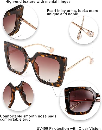 Miniatura 6 de Feisedy - Lentes de sol de gran tamaño, cuadrados, a la moda, con incrustación de perlas en las patillas, ojo de gato, para mujer, B2625