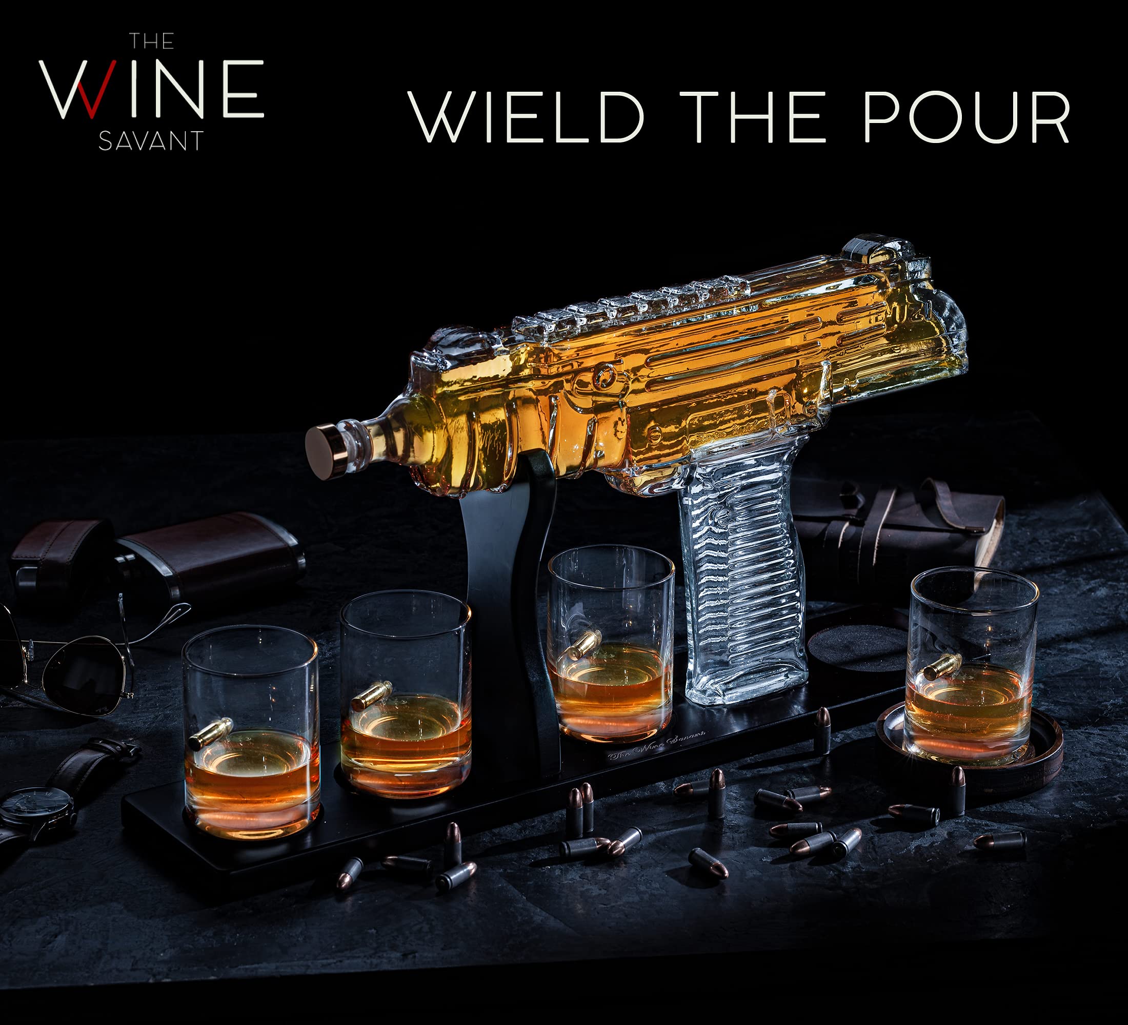 Buy Uzi Submachine Gun Whiskey Gun Decanter and 4 Liquor Glasses Tik