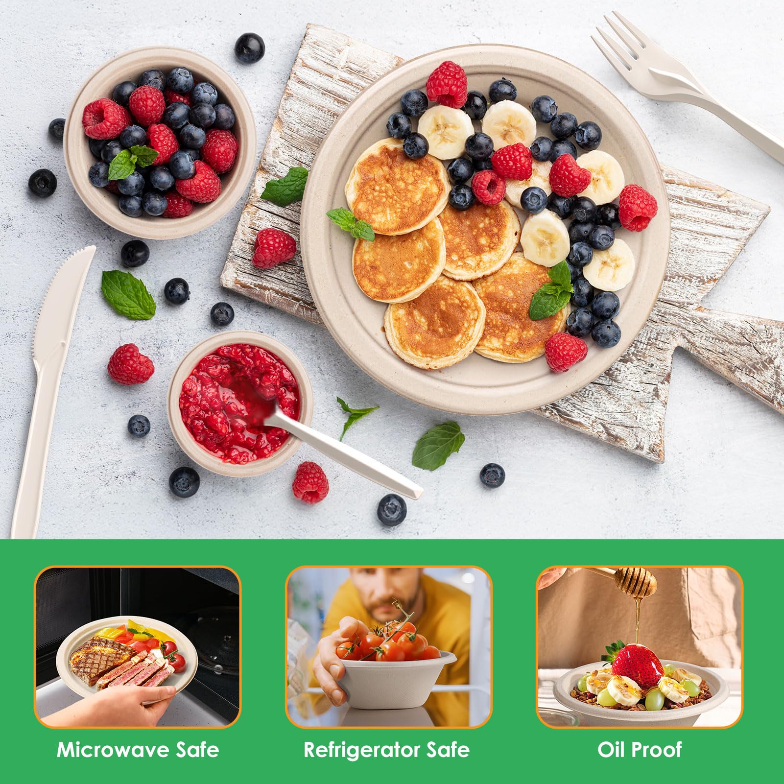 Eco-Friendly Plates & Bowls - 250 Piece Set -5 Eco-Friendly Plates & Bowls - 250 Piece Set -5