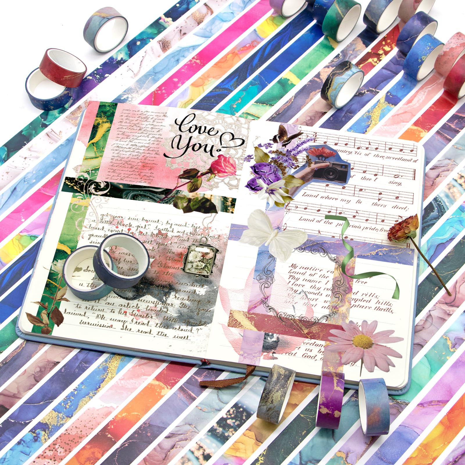Mooker Washi-Tape-Set, dekoratives Klebeband, bunte Marmoriermuster, Künstler-Klebebänder für Journaling-Zubehör, Bastelarbeiten, Größe S, 48 Rollen