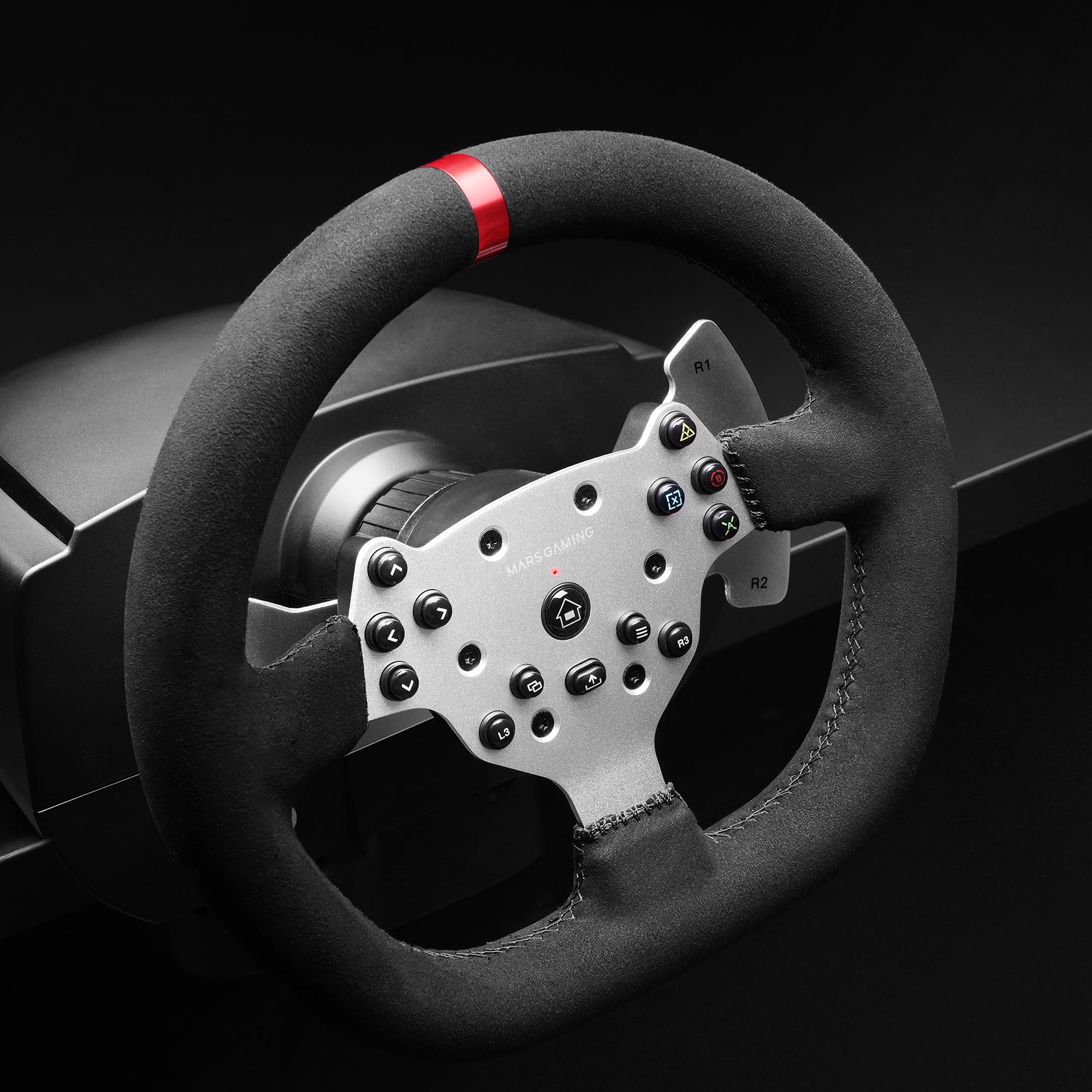 Mars Gaming MWH-RSX Volante SimRacing Force Feedback Doppio Motore Set 3 Pedali Resistenza Progressiva Cambio H 12 Marce 14 Pulsanti PC PS4 Xbox Series X|S