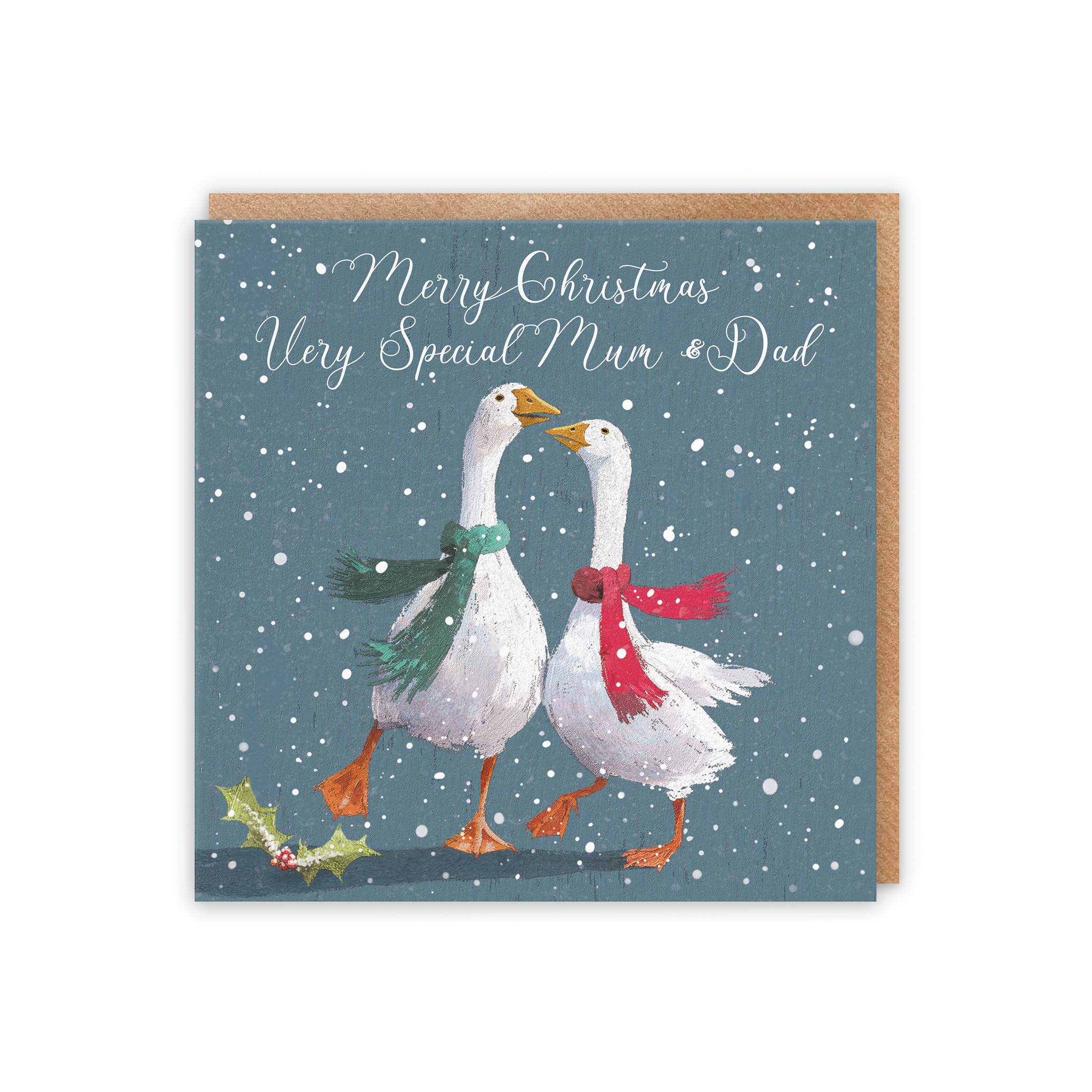 Hunts England Mum And Dad Stunning Artistic Christmas Card, Merry Christmas, Very Special Mum & Dad, Festive Geese - Image 3