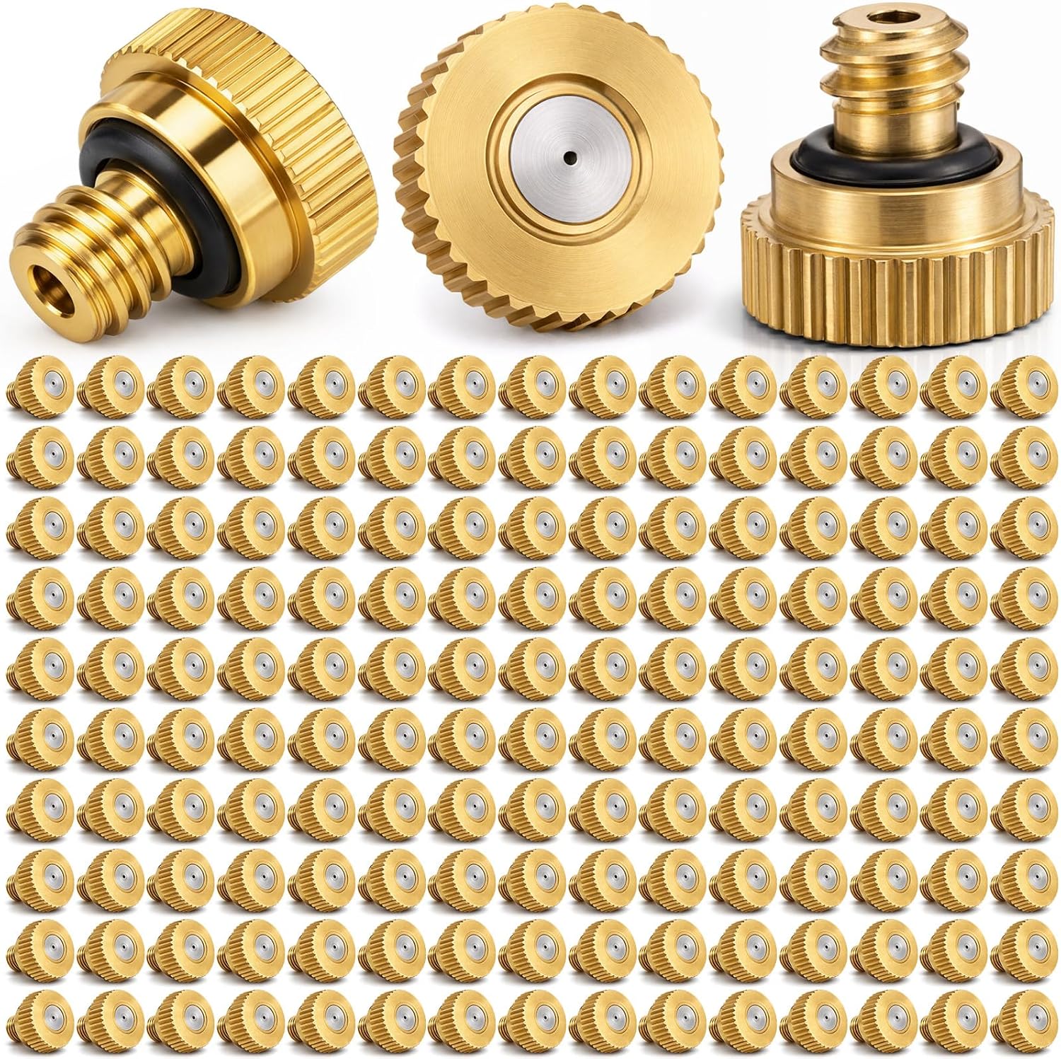 Zhengmy 150 Pcs 0.1mm Brass Misting Nozzles, Mister Nozzles Brass for Outdoor Cooling System Orifice 10/24 UNC Replacement Heads for Outdoor Cooling System