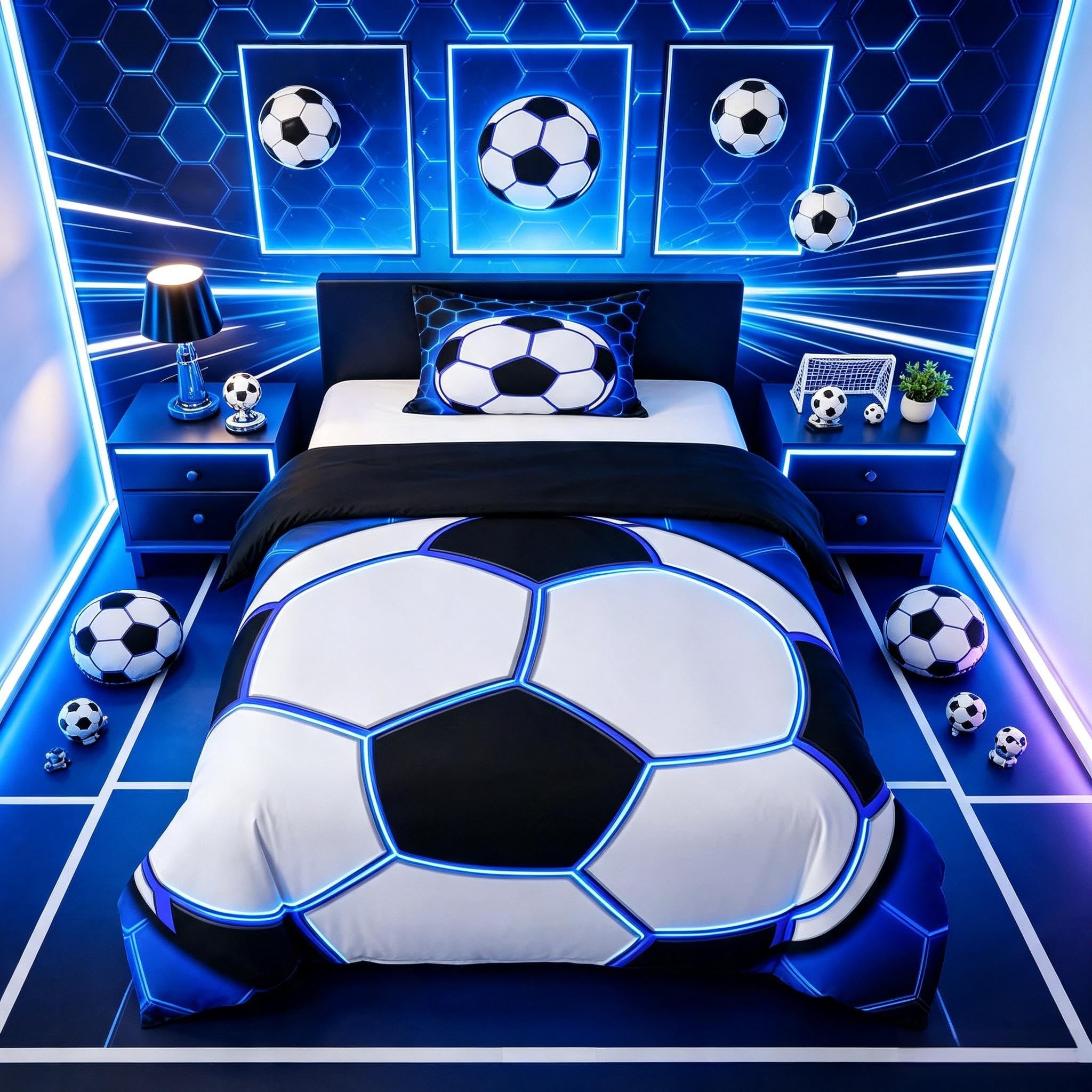 Loussiesd Football Sport Duvet Cover Junior/Cot Bed Size Football Bedding Set for Boys Girls Soccer Ball Bedspread Bedroom Decor 2Pcs Zipper Closure With 1 Pillowcase