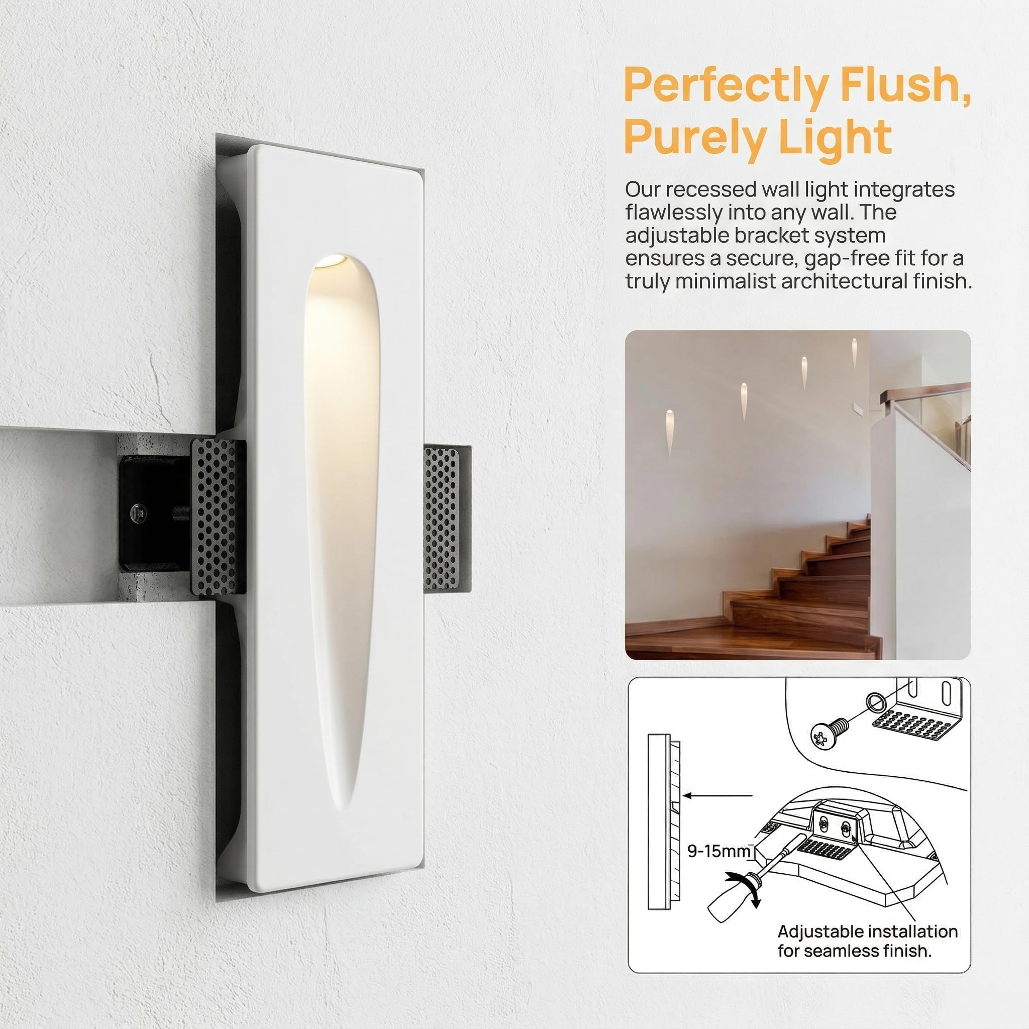 BARCELONA LED Applique Murale Encastrable Plâtre 100x320mm Blanc Trimless 1W 2700K Blanc Chaud, Spot LED Mural en Plâtre et, Design Classique Moderne et Luxe pour Cloison Placoplâtre