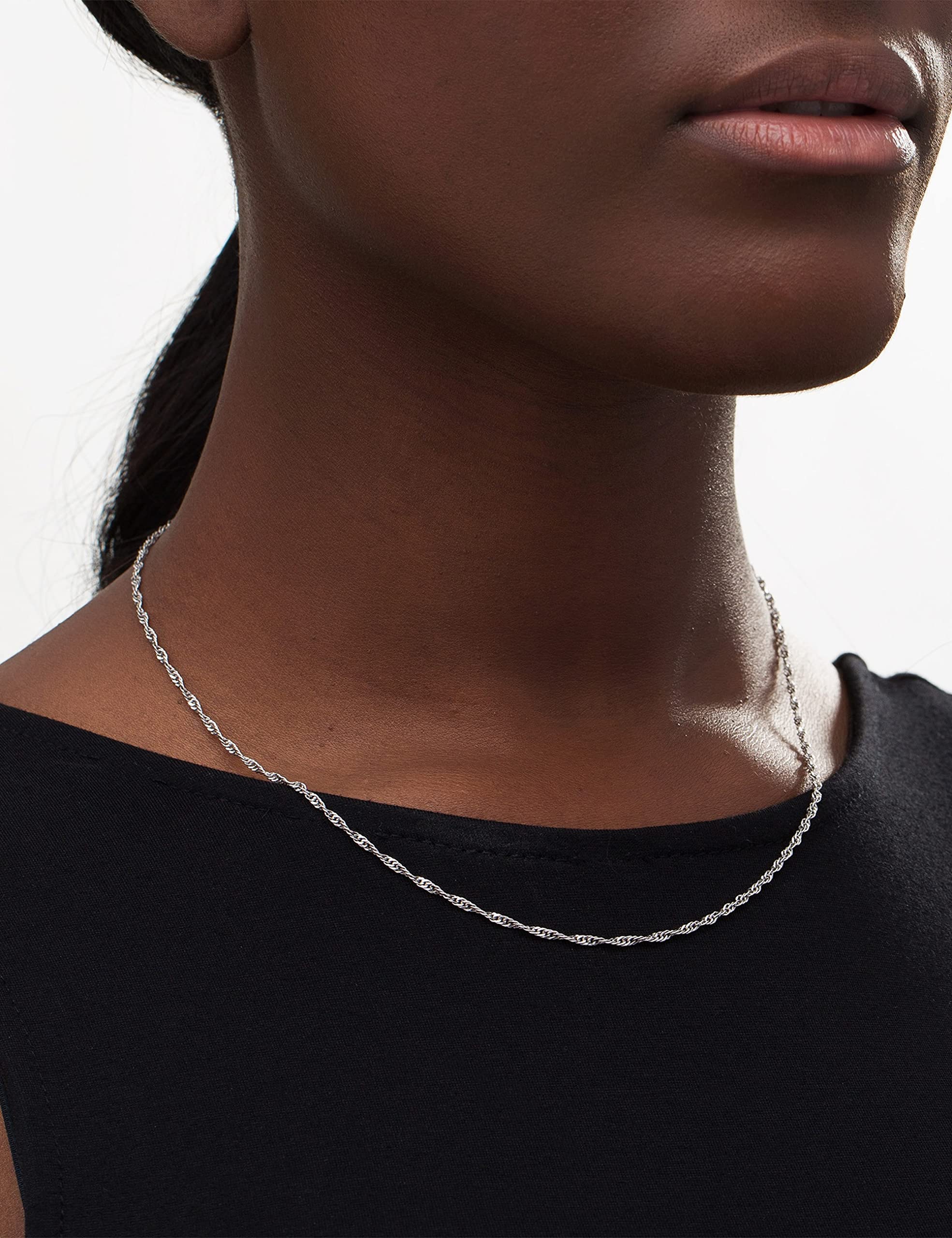 WYWH Waitsoul - Cadena de plata de ley 925 con cierre de langosta de 2,5 mm, cadena de plata para hombres y mujeres, cadena de collar de plata de 40,6 a 76,2 cm