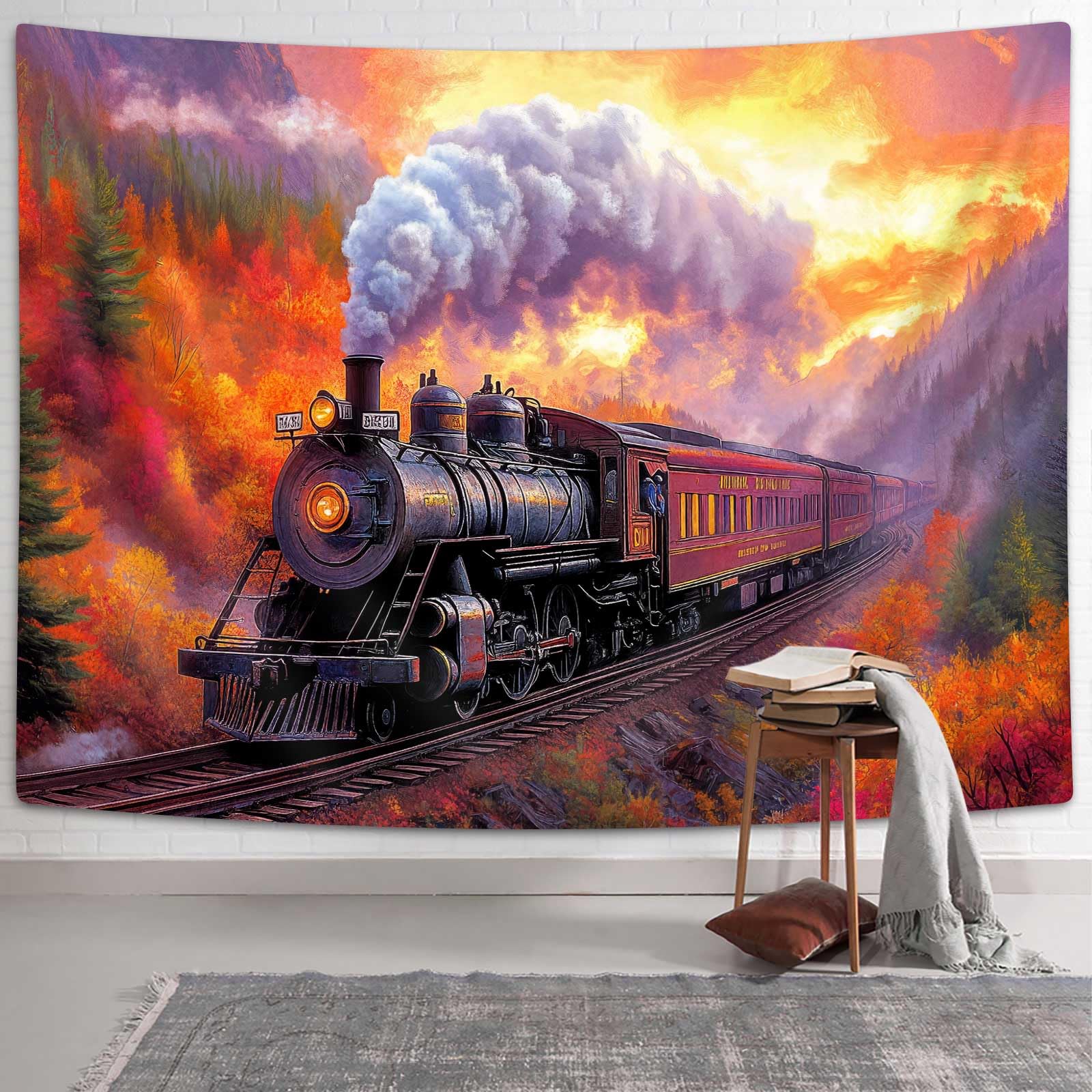 Amazon.com: Steam Train Tapestry, Old Engine Train Fall Scenery