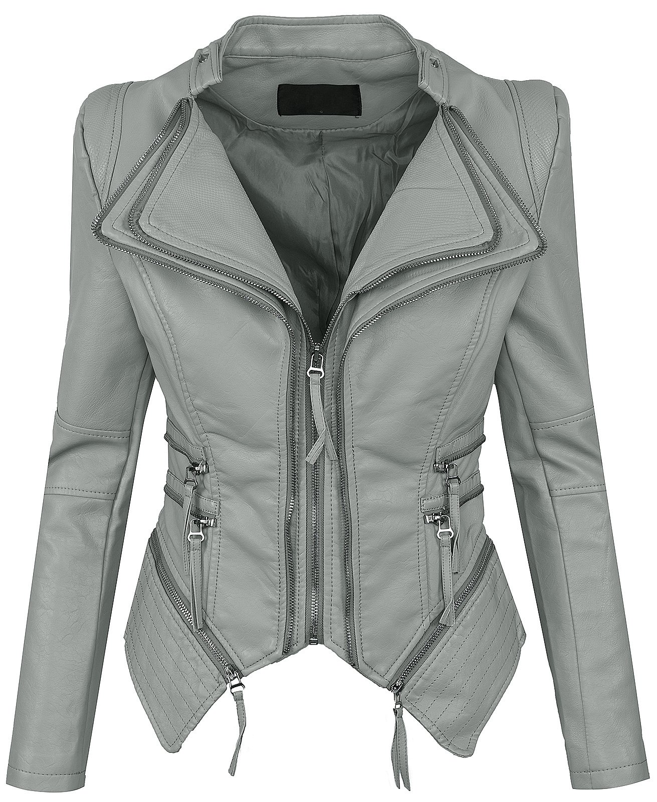 Damen Kunstleder Jacke Übergangs Jacke Leder Optik Bikerjacke D-166