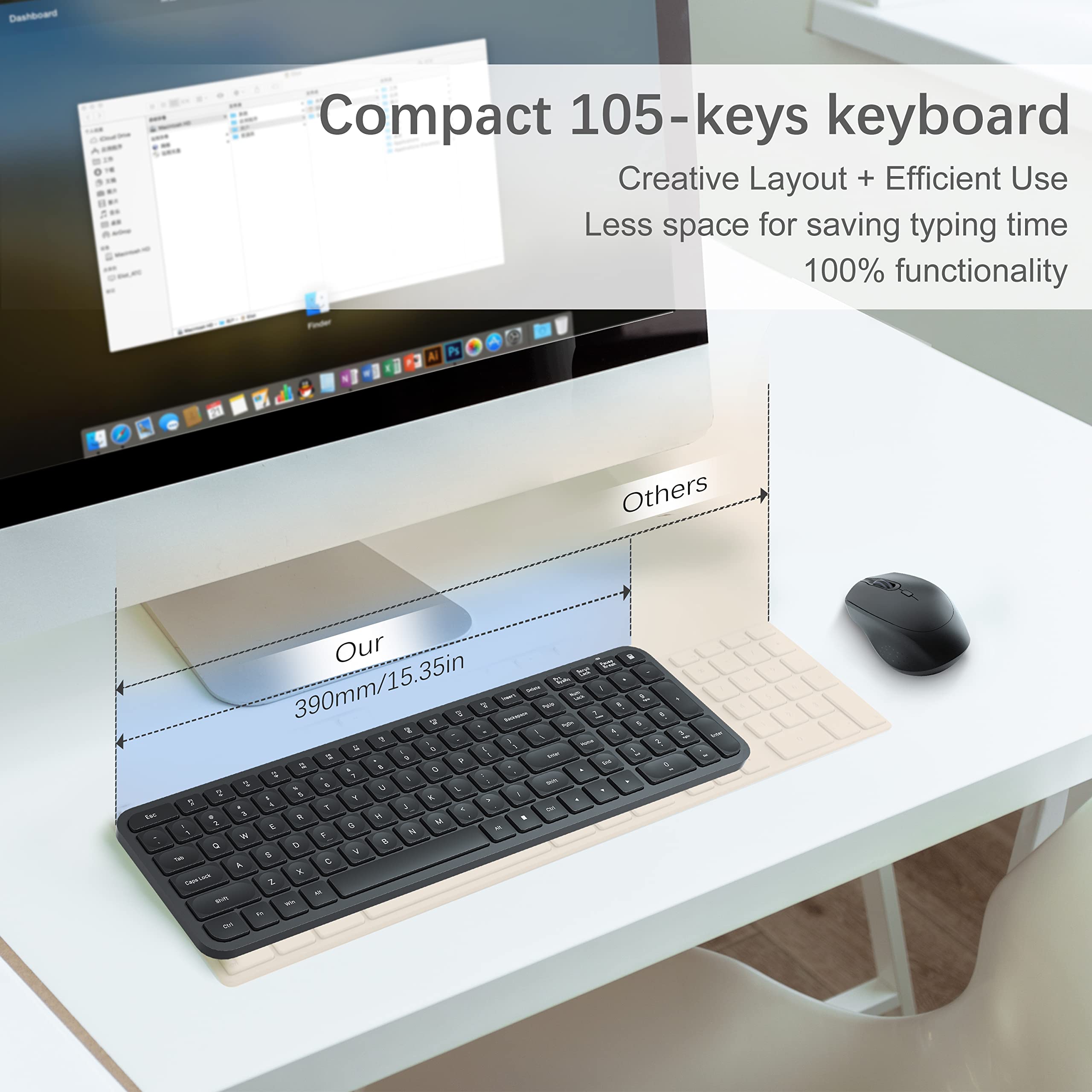 Compact Keyboard and Mouse Combo Wireless, TopMate 2.4G Small Size Slim
