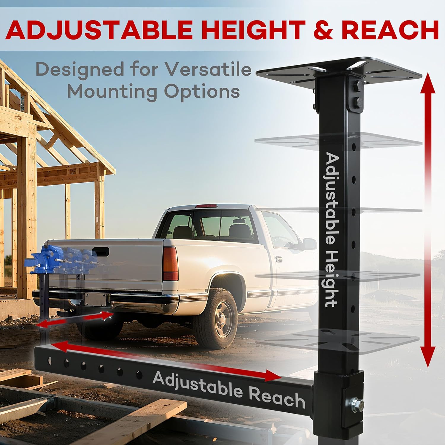 Heavy Duty Hitch Vise Mount Plate, Adjustable Height Vise Holder for 2-Inch Receiver, Portable Bench Vise Stand for Truck, Welding, Field Repairs, Metal Workstation Adapter