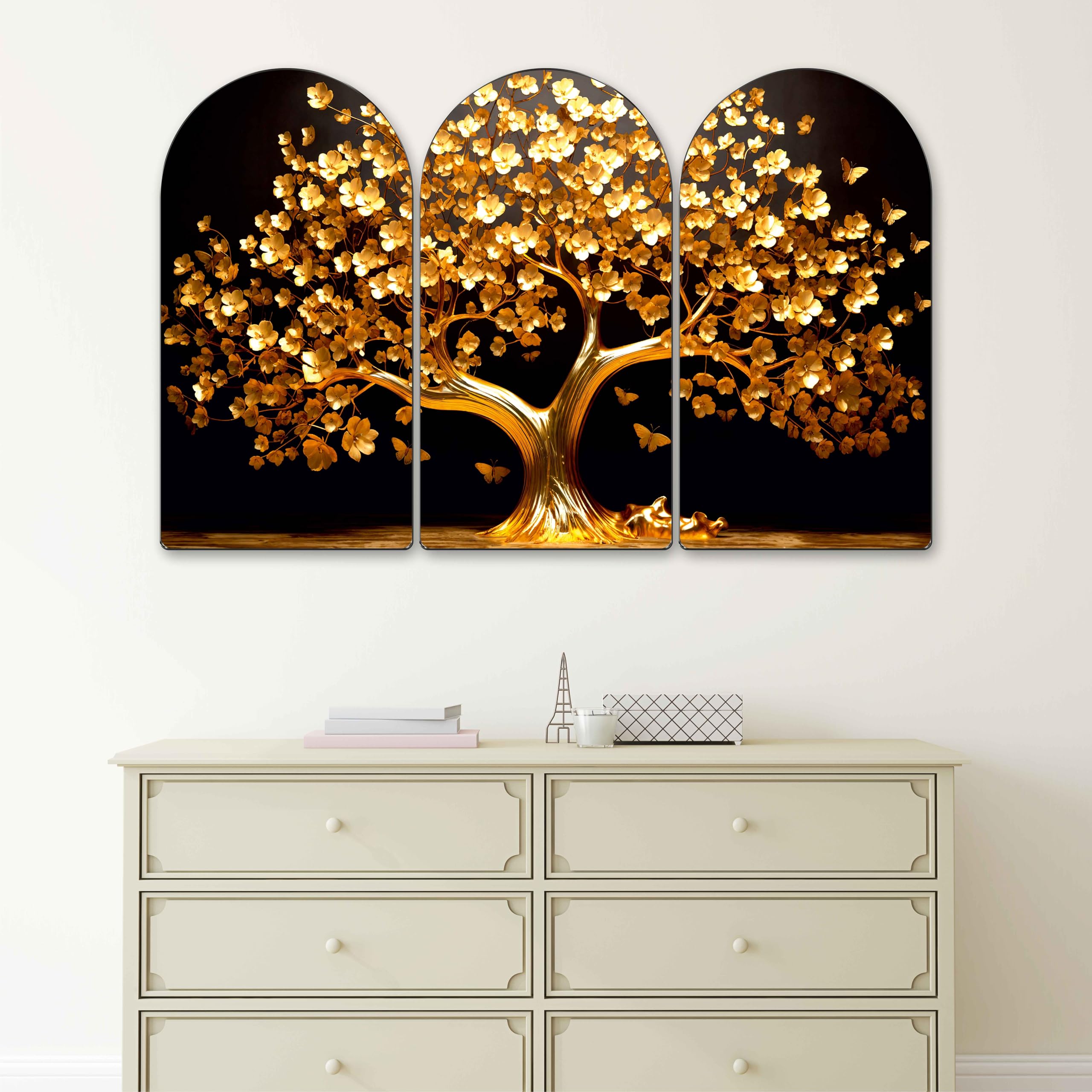 Livin'luxe Golden Tree Arch Shape 3 Panel Wall Painting Set -3 Livin'luxe Golden Tree Arch Shape 3 Panel Wall Painting Set -3