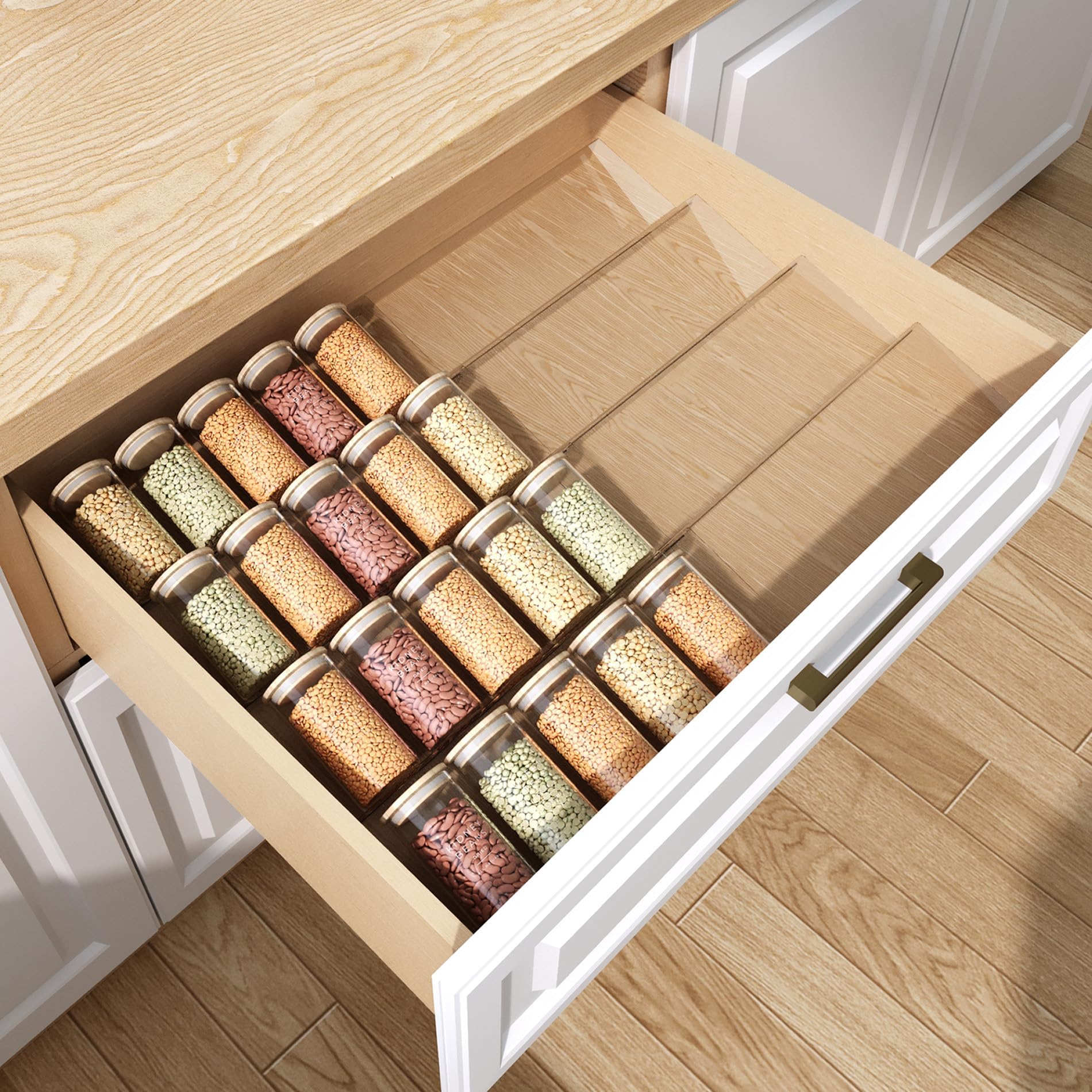 Küchenschublade Organizer Einsatz für Gewürzgläser und Einmachgläser, Schrankaufbewahrungslösung Kosmetik