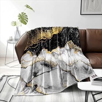 Bedbay Blanket Marble Texture Plush Fuzzy Grey Gold Soft Lightweight Throw Blanket Grey Gold, 50"x60"