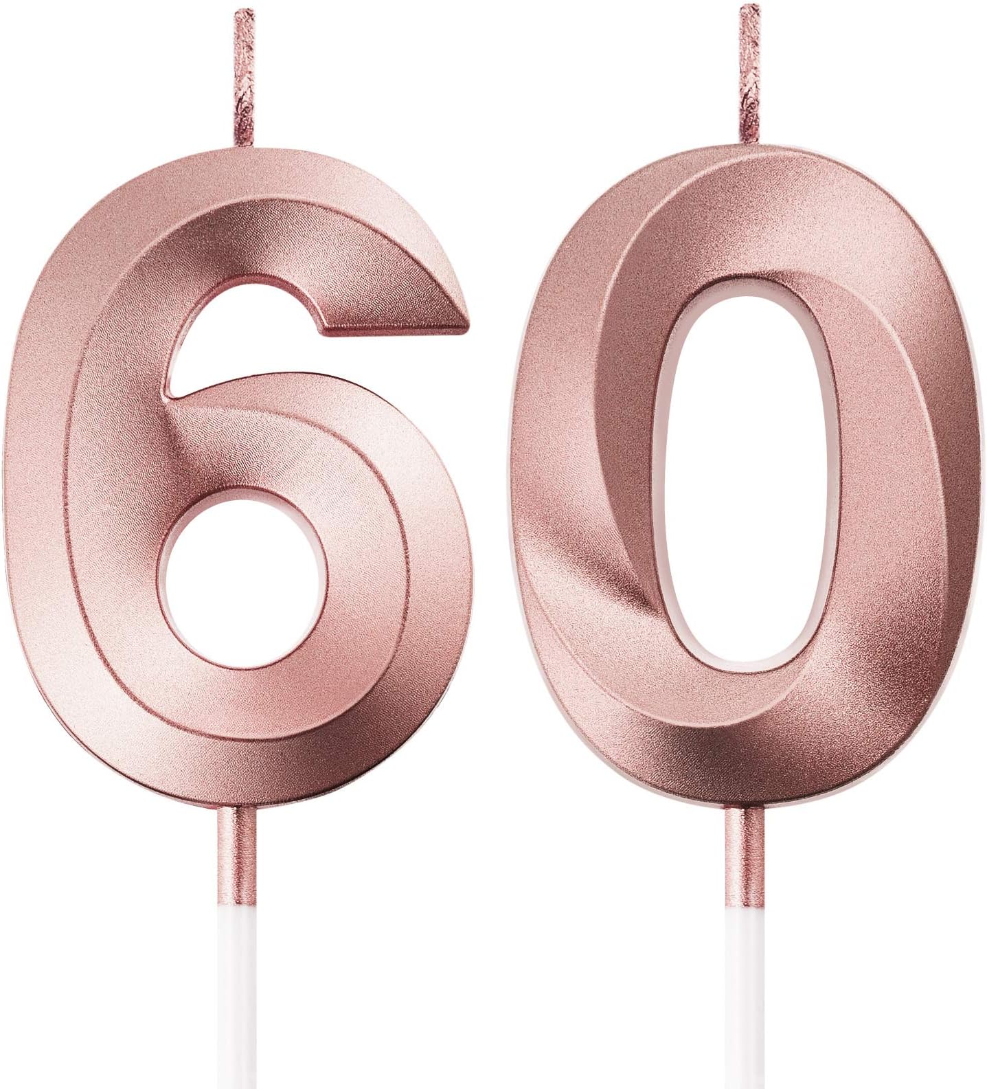 Birthday Candles Numeral Candles Cake Topper Decoration for Birthday Party Wedding Anniversary Celebration Supplies(Rose Gold,60th)