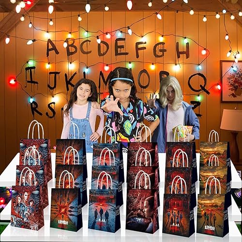 Miniatura 2 de 18 piezas de suministros de fiesta extraños bolsas de regalo de cumpleaños tema de película de terror 4 decoraciones de fiesta de niños y niños