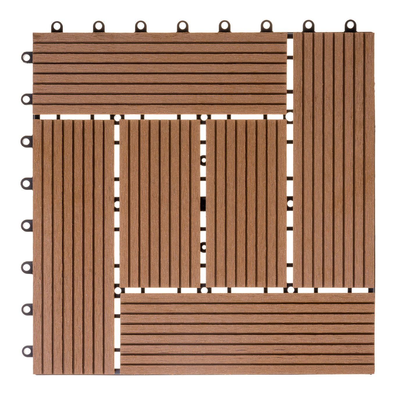 Ventanara® WPC Holz Kunststoff Fliesen Terrassenfliesen Klickfliesen Balkonfliesen 11 Stück = 1m² (30 x 30 cm, Braun Mosaik)