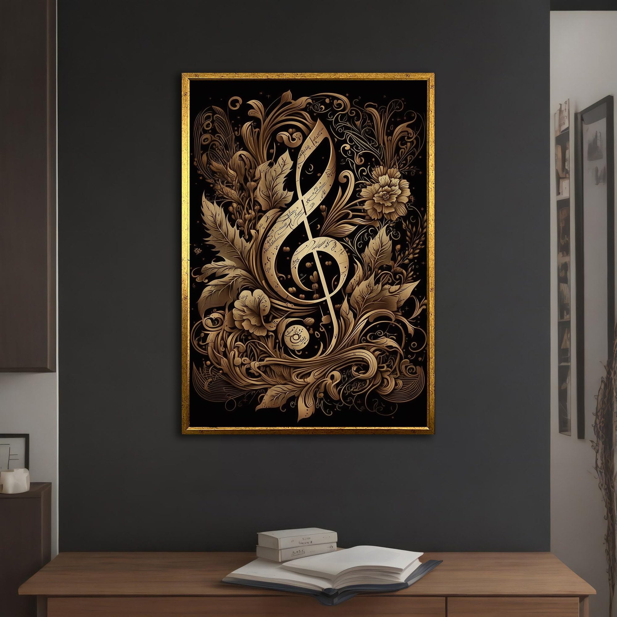 LMYCHENG Stampa artistica murale con note musicali astratte, poster musicali, arte murale astratta per casa e ufficio, decorazione moderna su tela (70x110 cm/cornice interna)