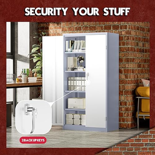 Miniatura 3 de Pataku Gabinete de almacenamiento de garaje con cierre de metal de 5 capas con puerta, gabinete de almacenamiento multifuncional de acero con 4