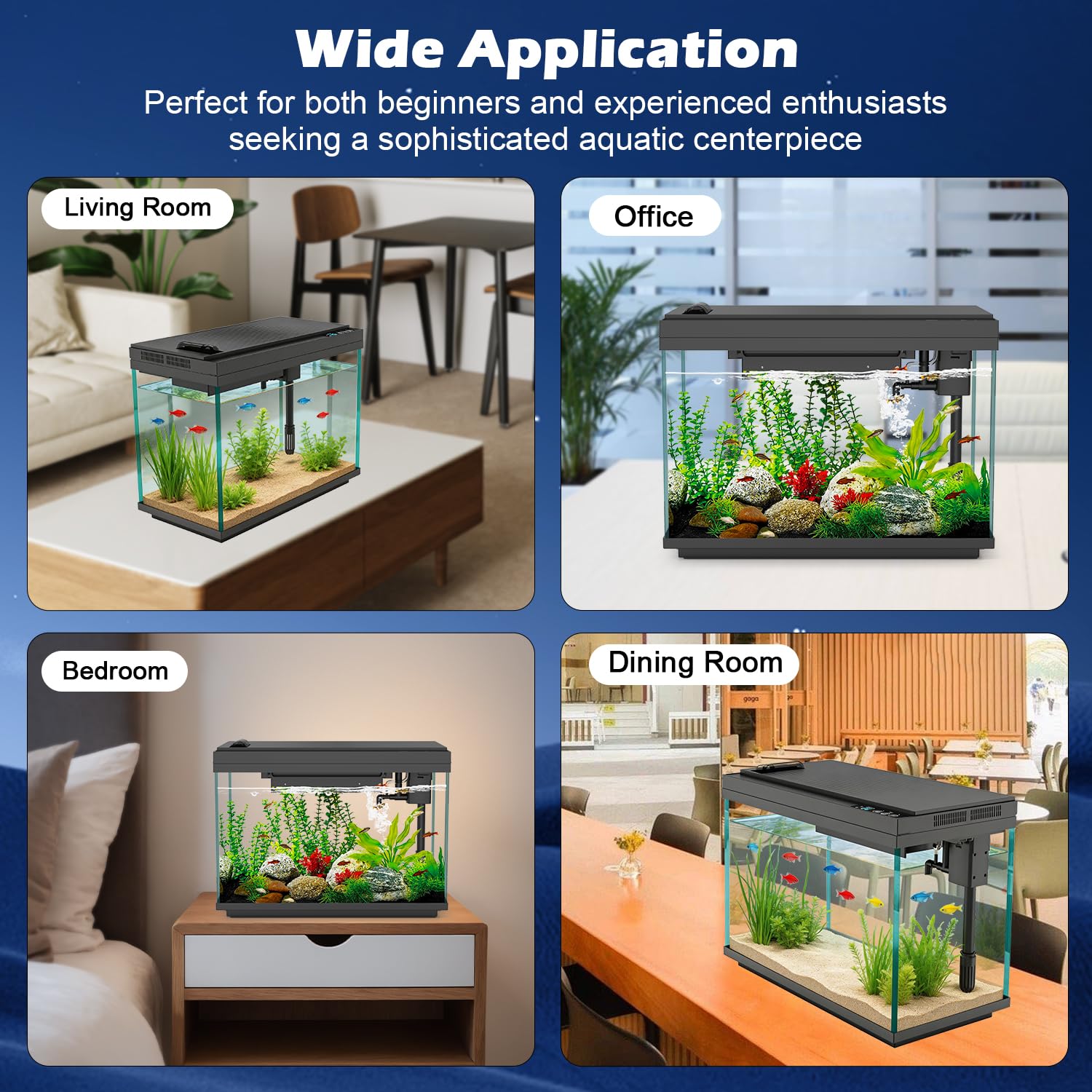 Smart Aquarium - Acquario in vetro da 5 galloni con pompa dell'acqua silenziosa, sistema di autopulizia, filtro efficienza, luci LED a 7 colori, display automatico della temperatura, vetro HD