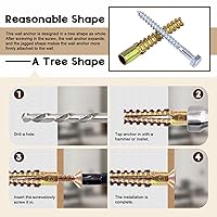 Vista 5 de Juego de 150 anclajes de pared de acero resistente con tornillos, 5 tamaños de anclaje de pared de acero en forma de árbol (M5 M6 M8 M10), tornillos