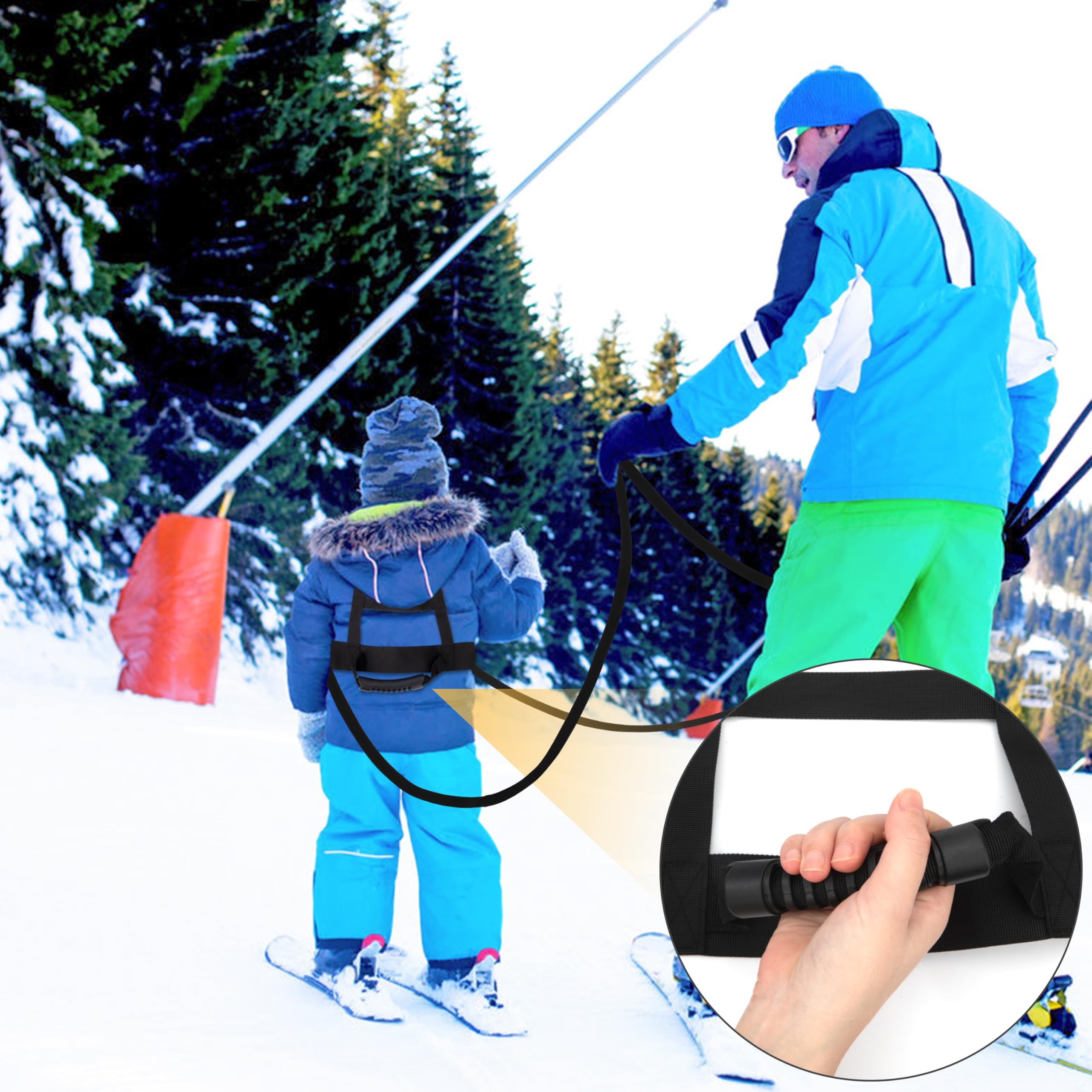 Imbracatura da Sci e Snowboard Imbracatura da Allenamento da Sci Regolabile con Guinzaglio Staccabile per Bambini Principianti Nero