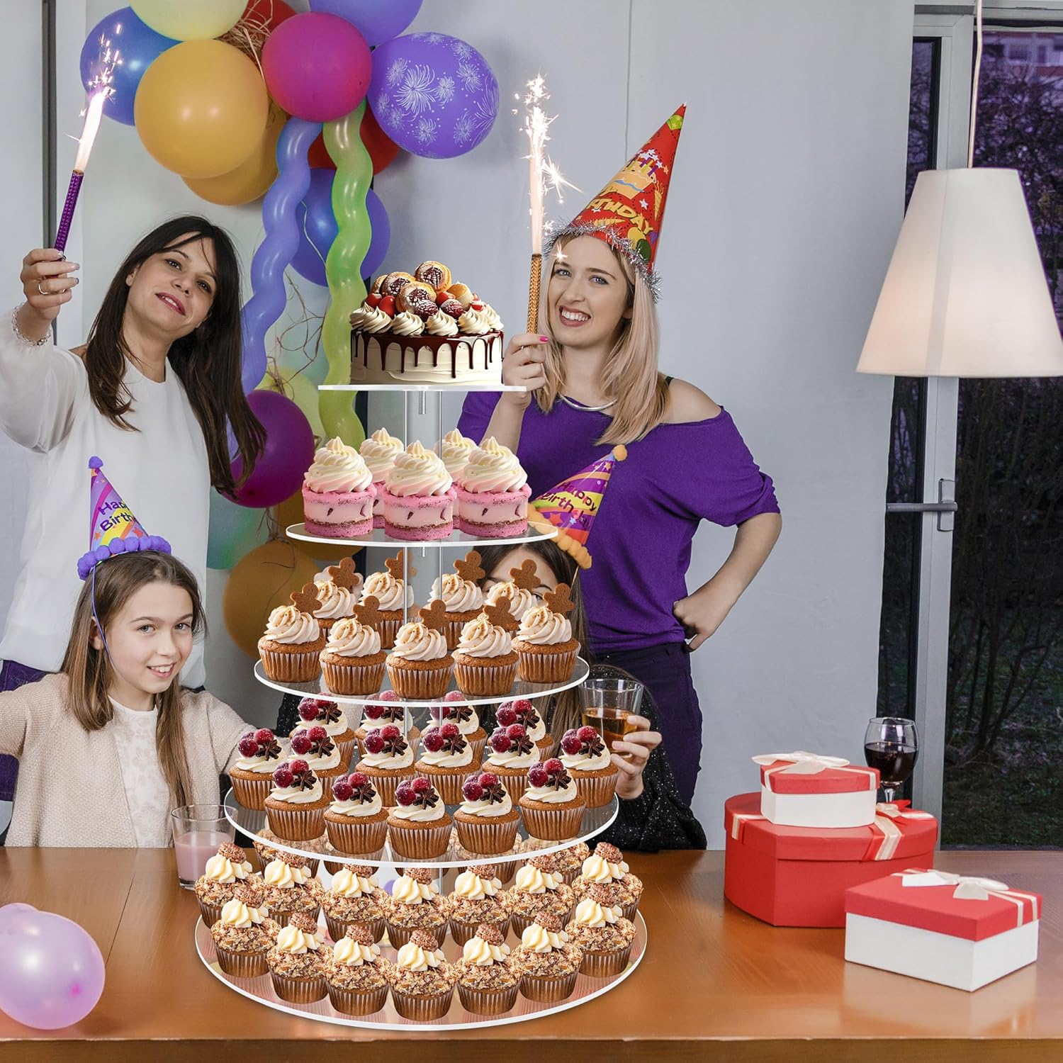 Cupcake Stand, 5 Tier Large Cupcake Stand for 50 Cupcakes, Round Tiered Cupcake Holder, Clear Acrylic Cup Cake Tower Stand, Dessert Table Display Set for Party, Wedding, Birthday, Party, Halloween