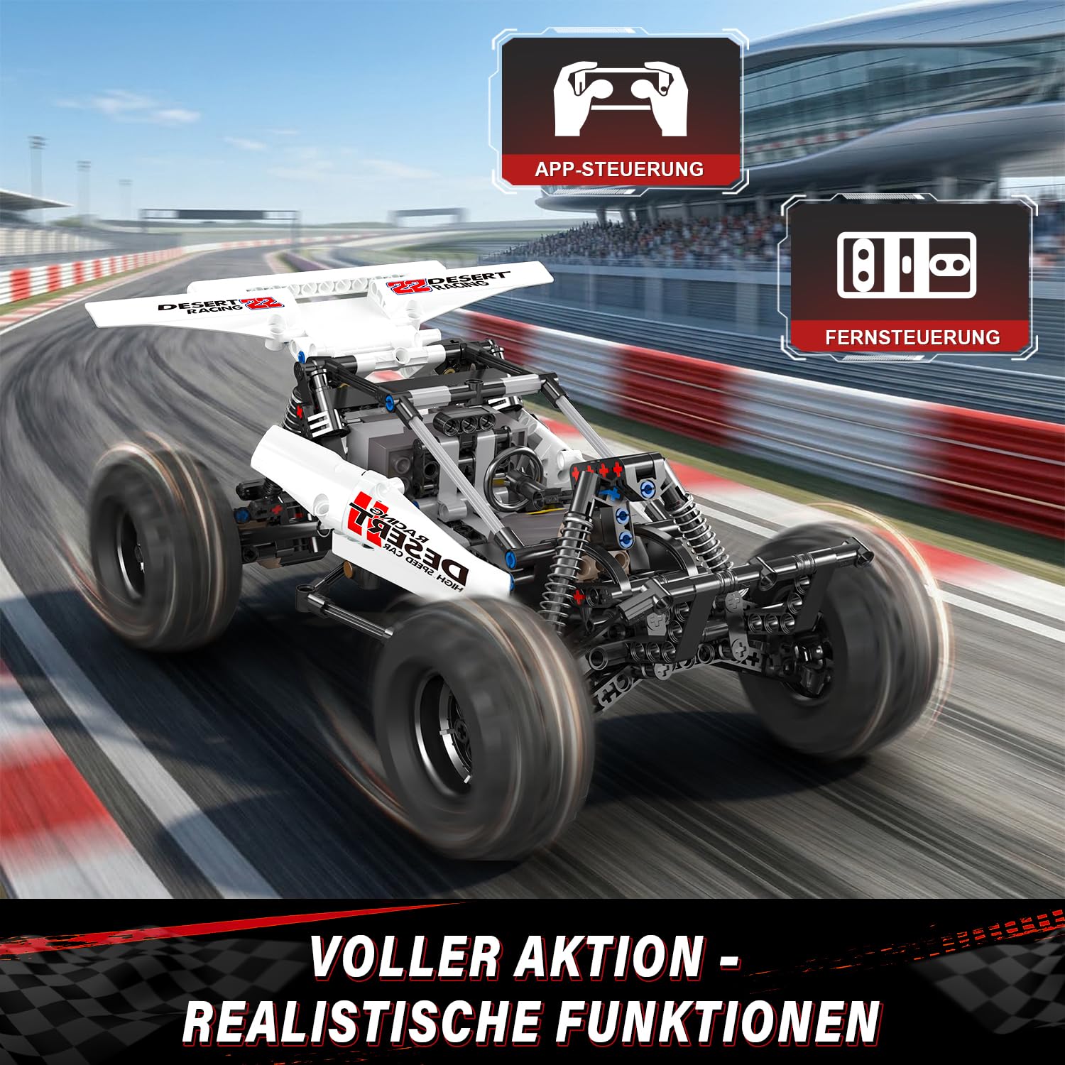 Mould King 18001 Buggy RC Technique en Briques – Véhicule de Course Tout-Terrain motorisé avec télécommande et contrôle Via Application, modèle Buggy du désert, pour Adultes et Adolescents (8+)