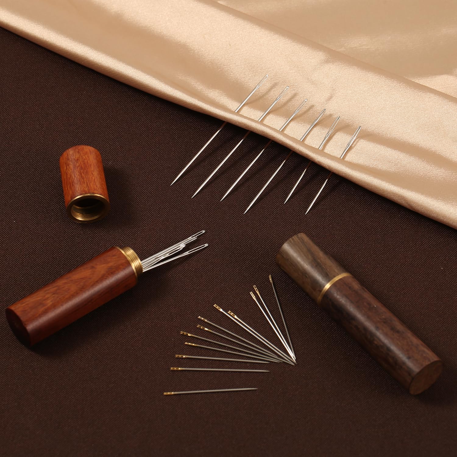 Kit De 24 Aiguilles Avec 2 étuis En Bois - Aiguilles Auto-enfileuses Et à Gros Chas, Différentes Tailles, En Acier - 3