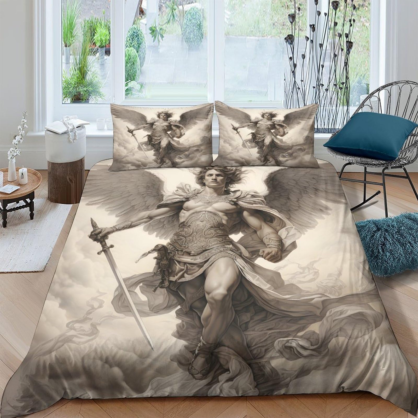 Ctjqhvkz Style-4 3D Printed Angel Warrior Fitted Sheet Microfiber Soft Durable Renaissance Art Bed Cover For Bedroom Guest Room Decor Single（135X200cm）