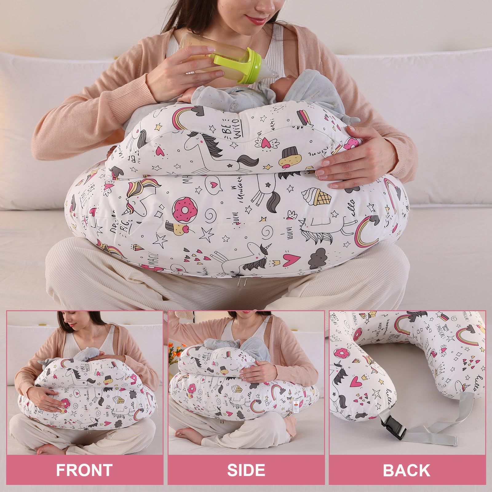 Nursing Pillow, Multifunctional Breastfeeding Pillow with Adjustable Waist Belt, Nursing Pillow with Safety Fence - Image 4