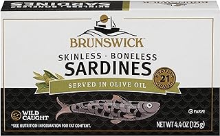 Brunswick Wild Caught Skinless and Boneless Sardines, Served in Olive Oil, 4.4 Ounce