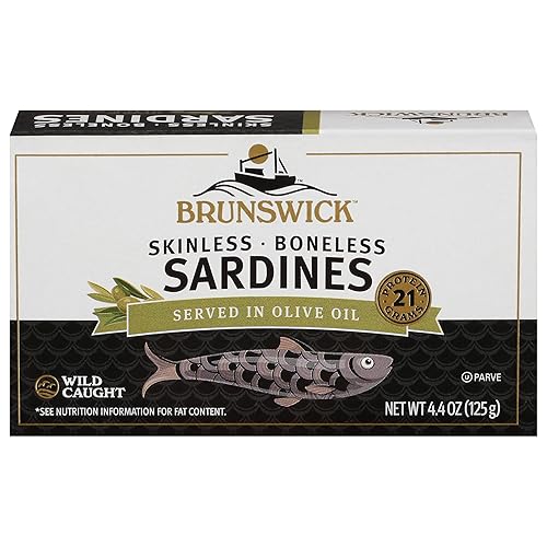 Miniatura 6 de Brunswick Sardinas Silvestres Sin Piel Ni Espinas, Servidas en Aceite de Oliva, 4.4 Onzas (Paquete de 6)