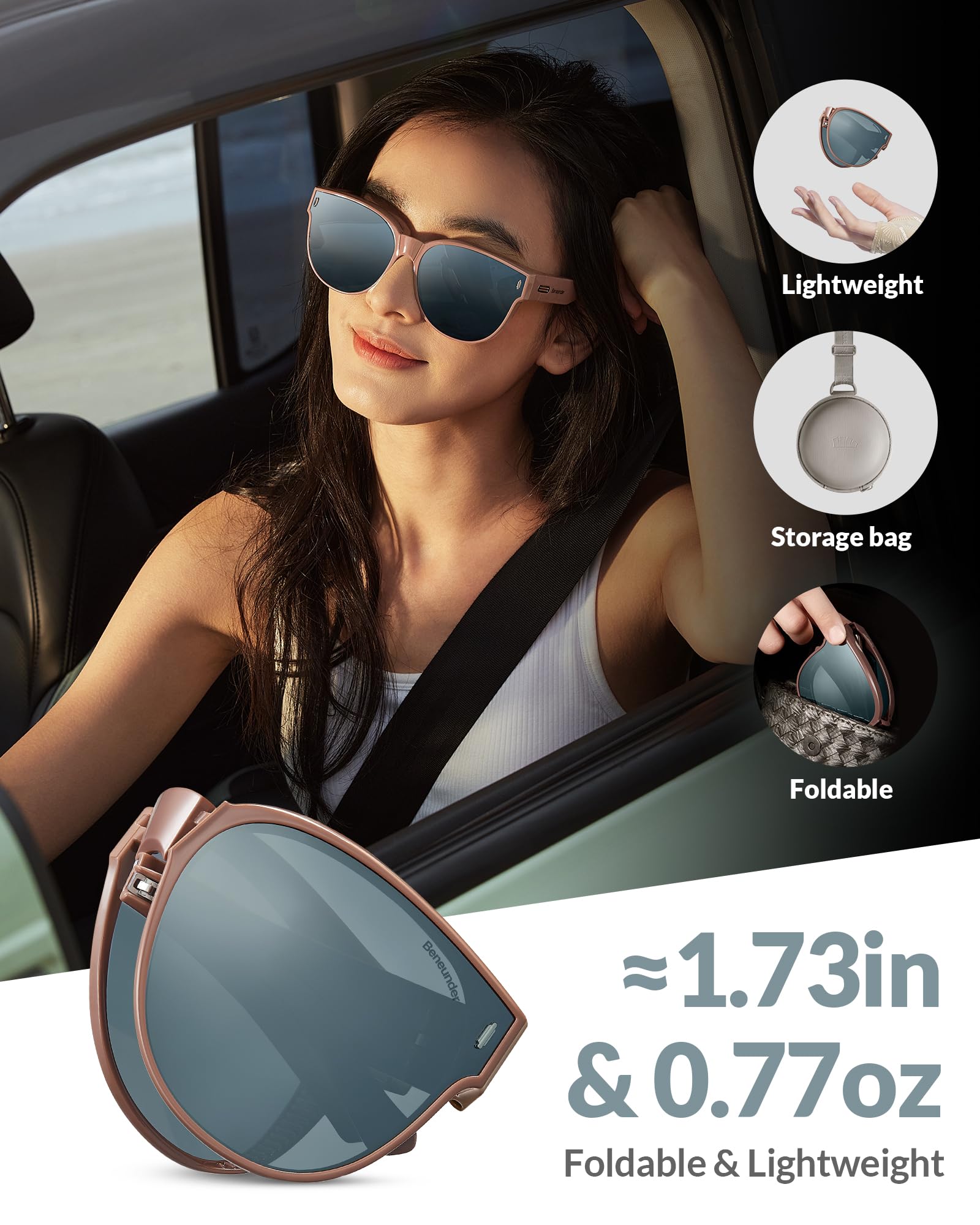 BENEUNDER Polarisierte Sonnenbrille für Damen und Herren, leichte, faltbare Sonnenbrille für Kurzsichtigkeit