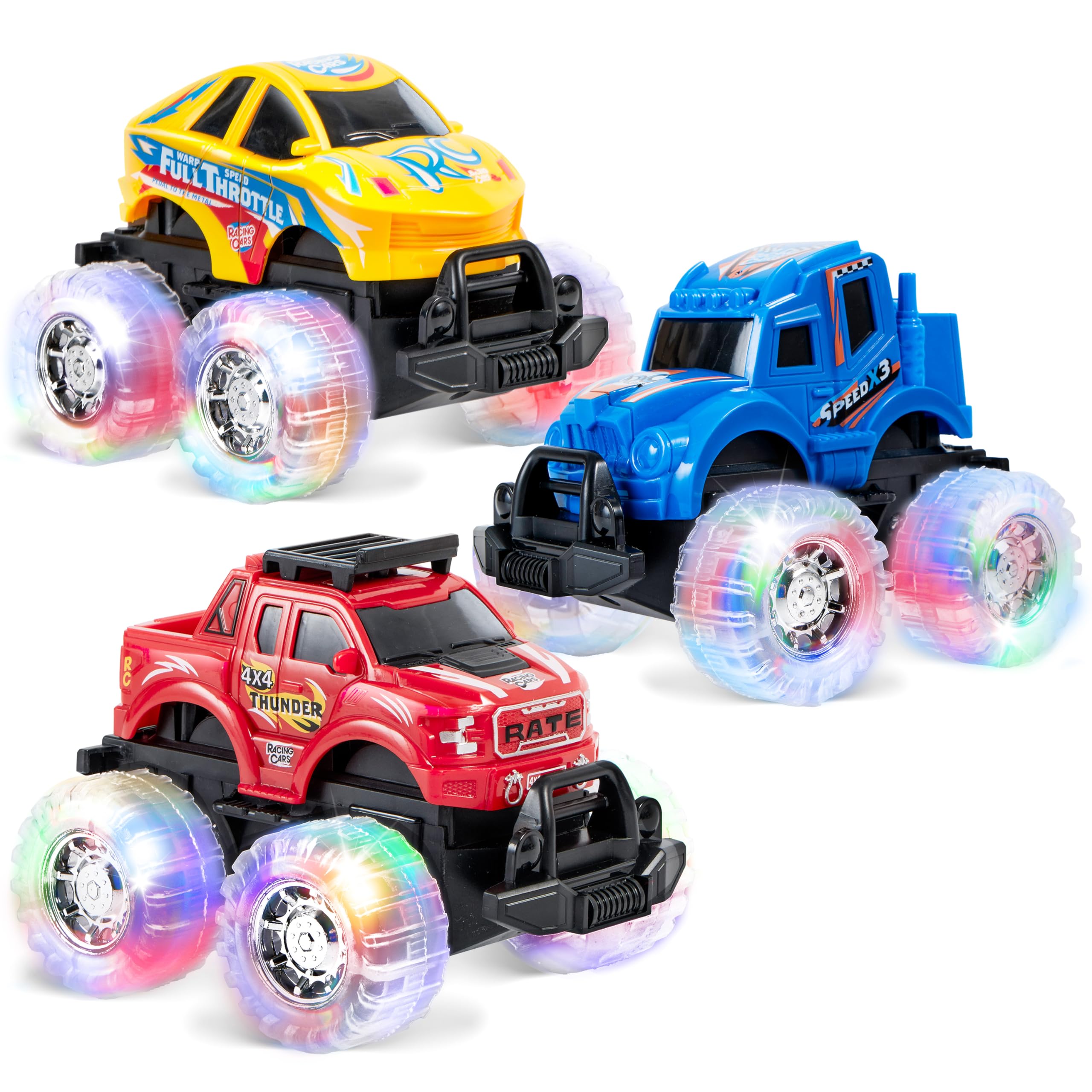 JOYIN 3 Pack Light Up Monster Truck Set, Toy Truck Set for Boys and Girls, Led Race Truck for Kids, Present for Boy Girl 3 4 5 6