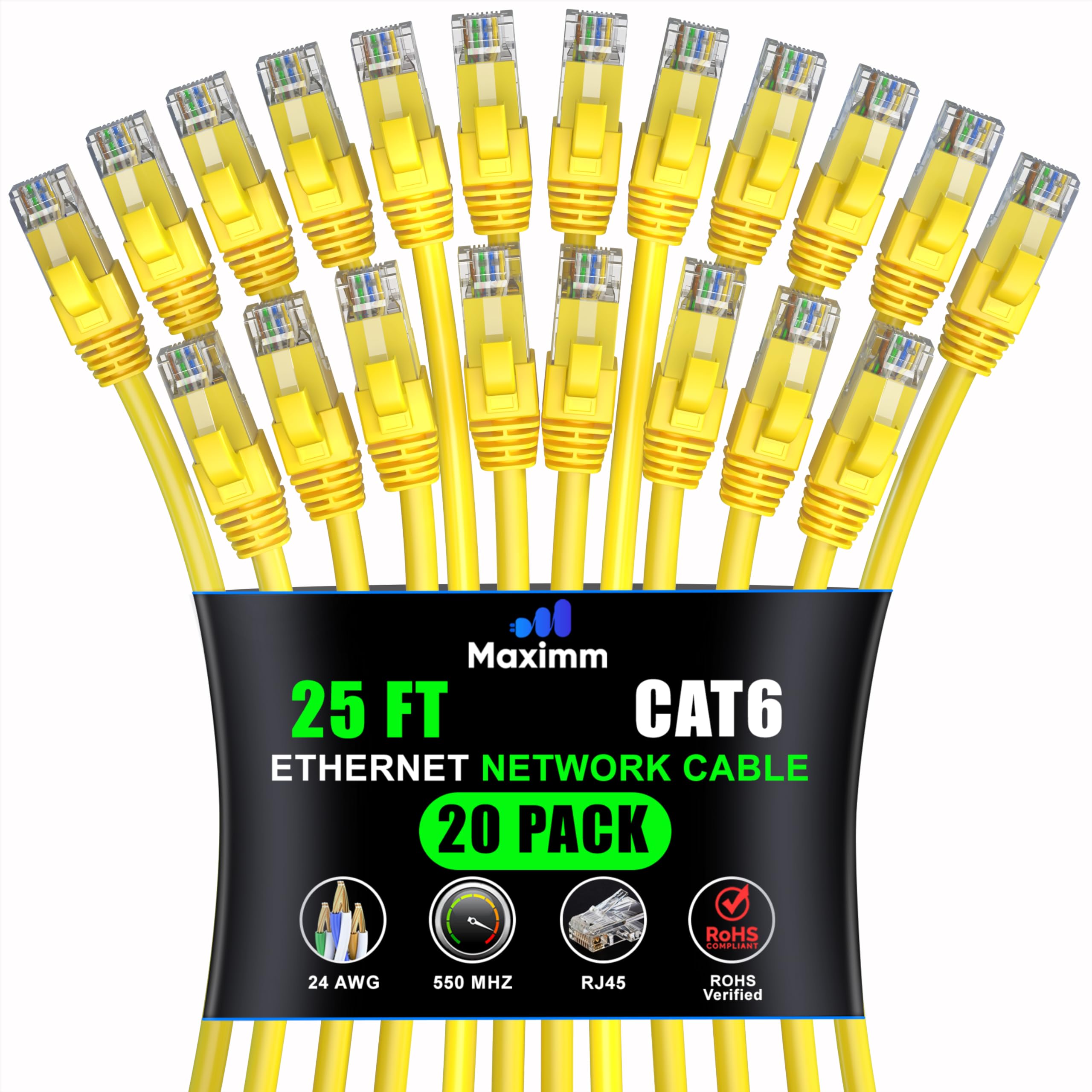 Maximm Cat 6 イーサネットケーブル 25フィート (50本パック) - 高速LANケーブル、インターネットケーブル、パッチケーブル、ネットワークケーブル - UTP、10Gbps、550MHzイーサネットコード - ピンク Amazon.co.jp: Maximm Cat 6 イーサネットケーブル 25フィート (20本