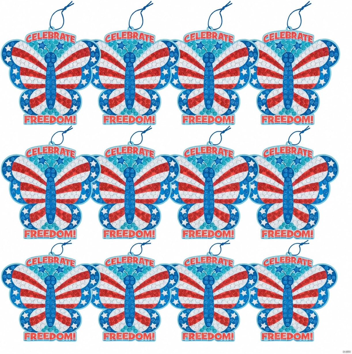 Fun Express USA Patriotic Butterfly Glitter Mosaic Craft Kit - Makes 12 - Fourth of July Crafts for Kids