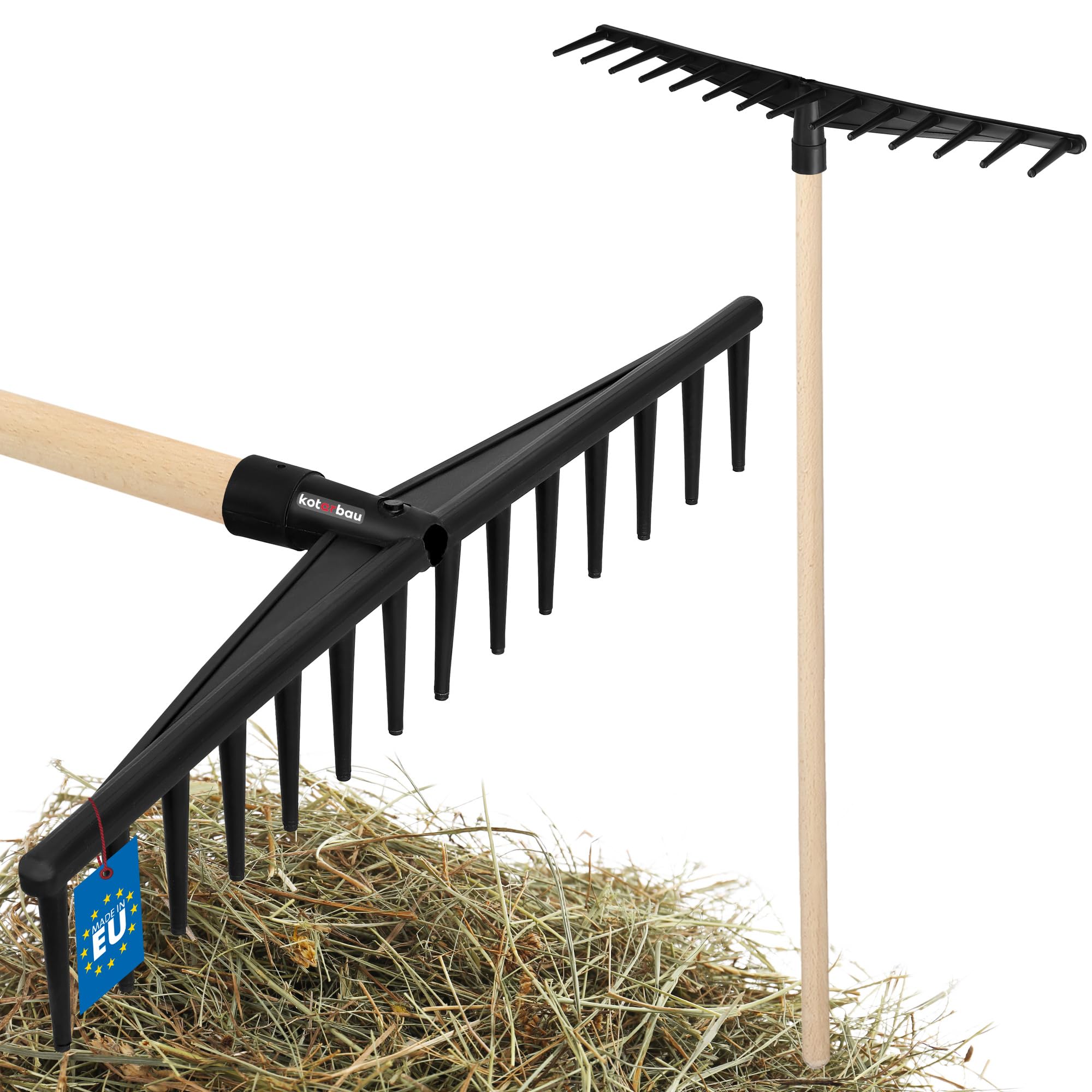 KOTARBAU® Rastrillo Jardin - Plástico - 59 cm - Negro - Rastrillo Hojas Jardin - con Mango - 14 Dientes - para Cesped - Herramienta para Jardinería - Ligero y Resistente