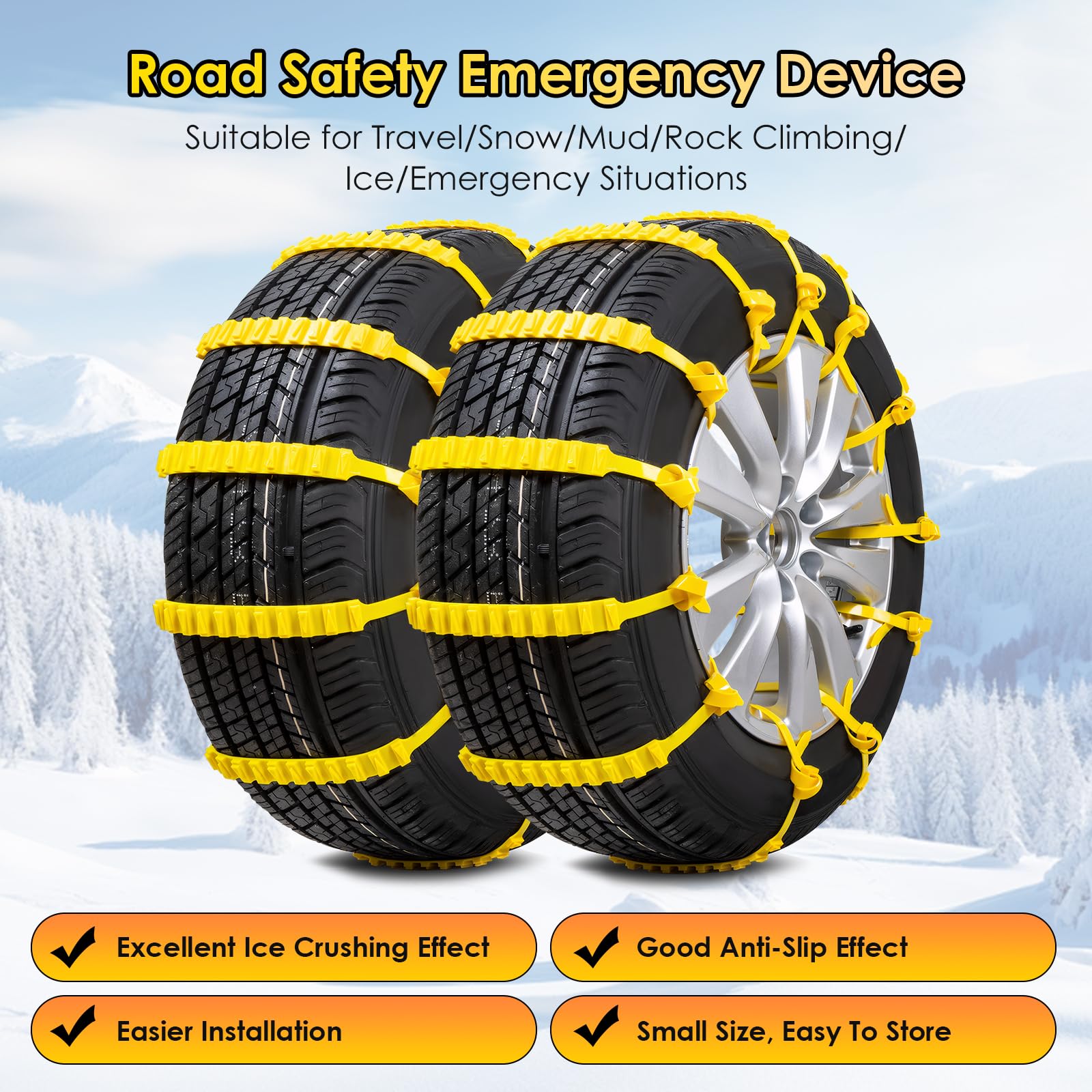 Ninonly Catene da Neve Universali - 12Pcs Facili da Montare per Vetture, SUV, Gomme Auto Tire Larghezza 165mm - 295mm