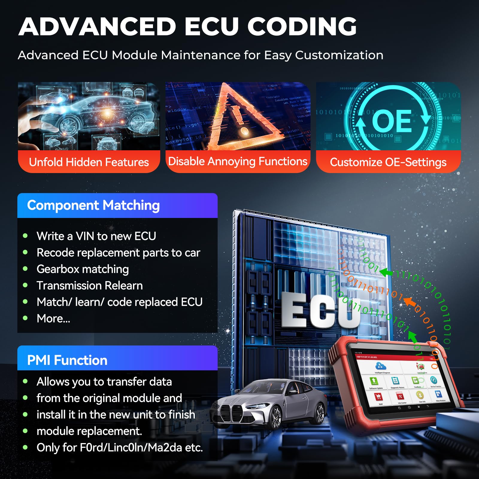 LAUNCH X431 CRP919XBT Diagnosegerät Kabelloses Bidirektionales OBD2 Scanner, ECU Codierung, 45+ Servicefunktionen, Alle Systeme Diagnose, FCA AutoAuth, CANFD DoIP 2 Jahre Update