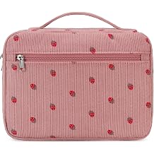 JIANYA Bible Cover Women Girls Bible Case, Strawberry Church Bag Bible Carrier Bag with Handle and Zipper Pocket, Pink