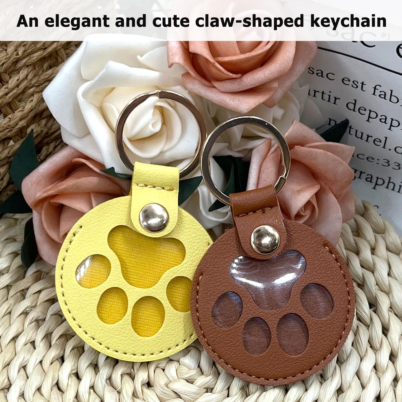 Duuclume Personalized Pet Hair Keepsake Box for Dog Pets Hair Storage Pouch Fur Memorial Keyring for Pet Commemorative,Dog Cat Paw Shape Leather Keychain Pendant (Brown & Yellow Paw) - Image 4