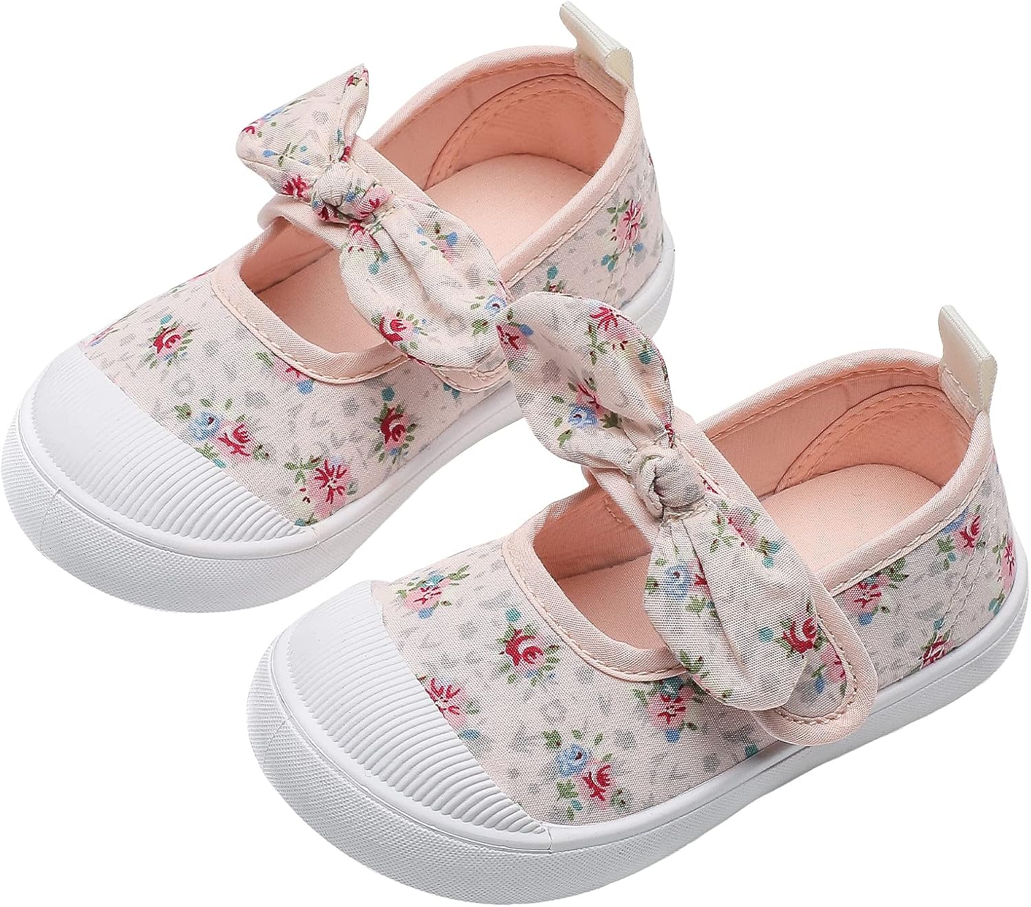 Toddler Girls T-Strap Canvas Sneakers for Little Kids Classical Comfortable Mary Jane Canvas Flats, Non-Slip Casual Canvas Sneaker for Girls 6 Toddler Beige