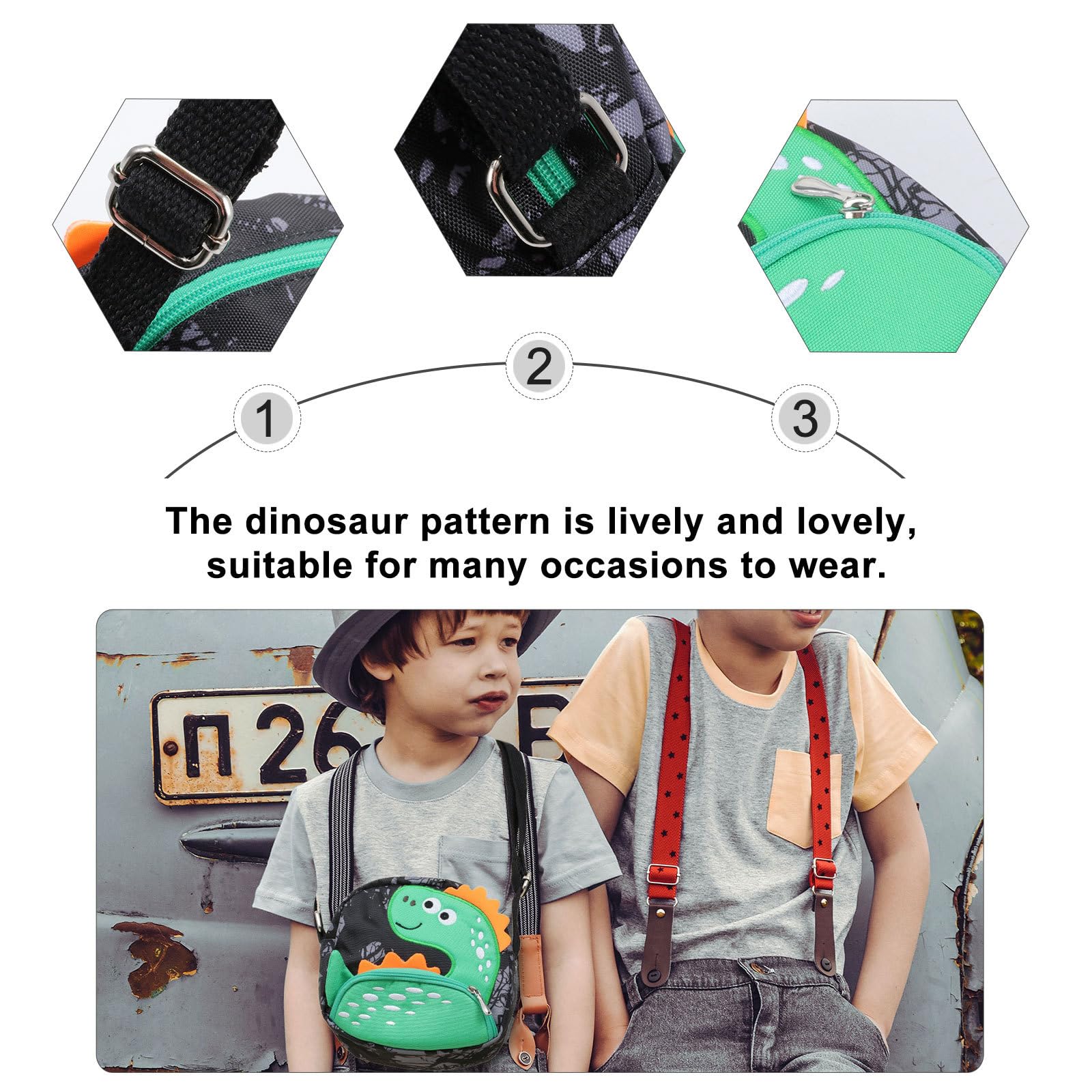 VALICLUD Petit sac à bandoulière pour enfants - Dinosaure - Sac à bandoulière - Sac à main pour garçons - Randonnée à pied - Voyage