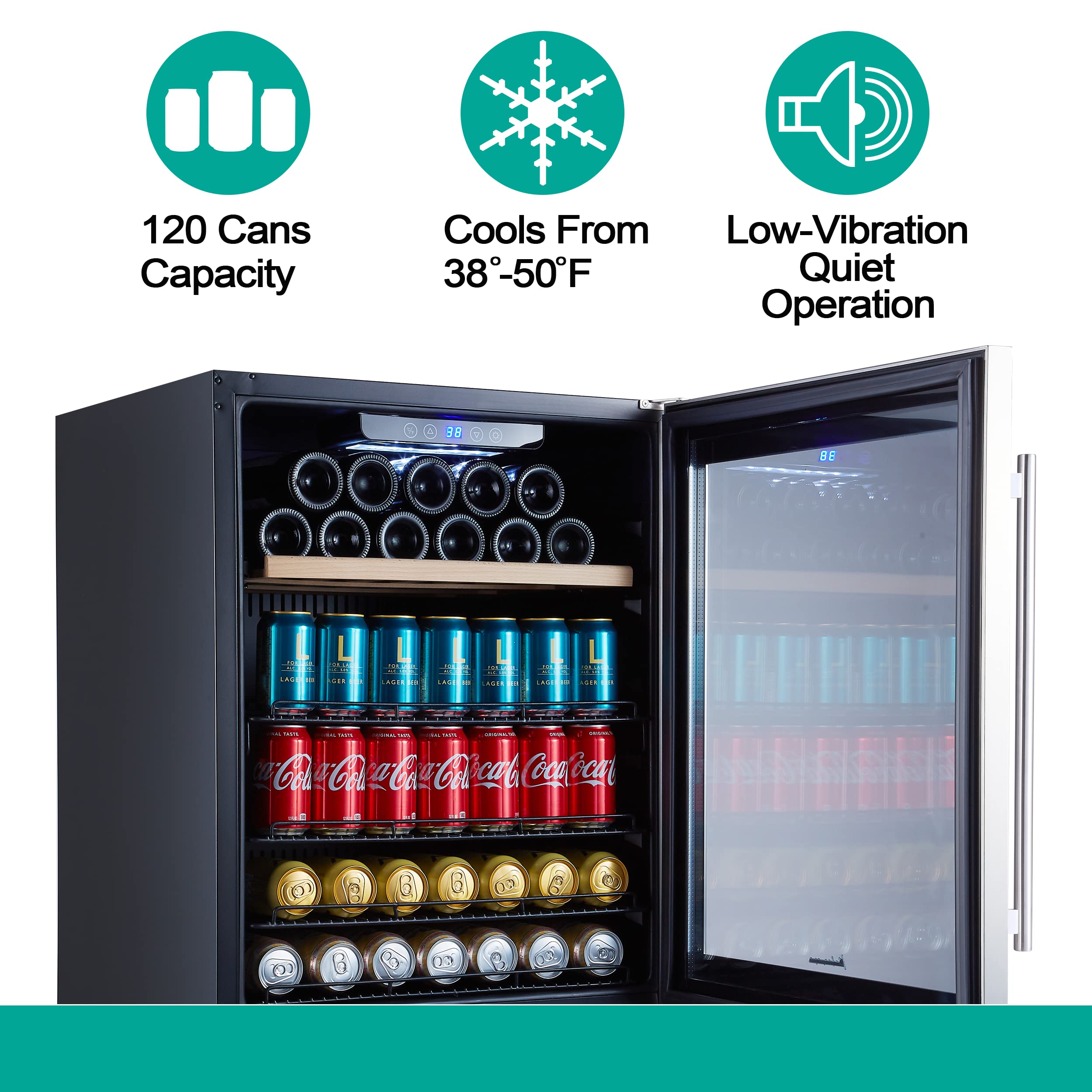 Kalamera 24'' Beverage refrigerator Cooler, 120 Cans & 16 Bottles