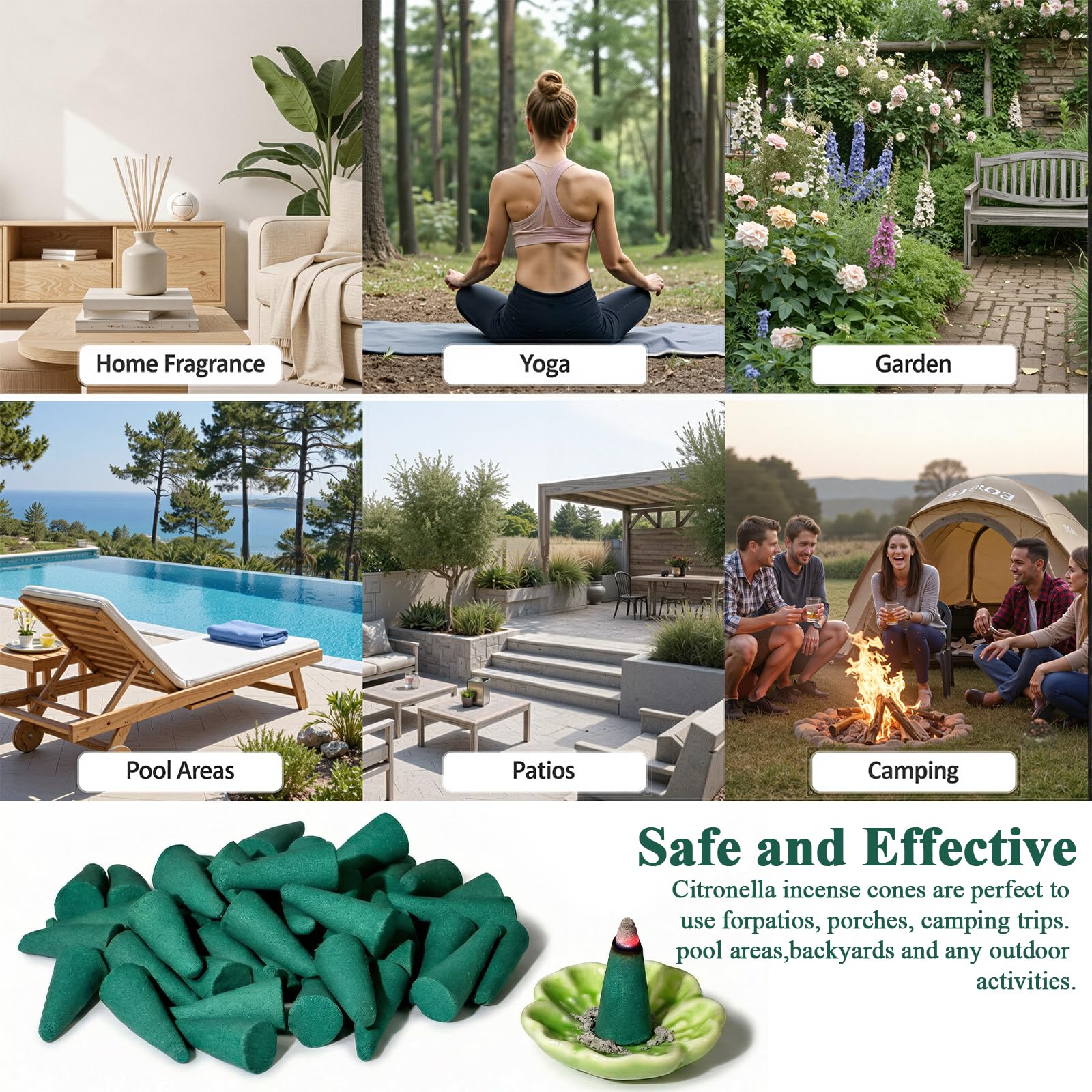 SCENTORINI Cônes d'Encens Citronnelle 120pcs Extérieur Jardin Balcon Terrasse