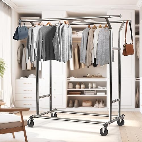 Miniatura 4 de Estante para ropa con doble carrillera para grandes comercios de SimpleHouseware en cromo